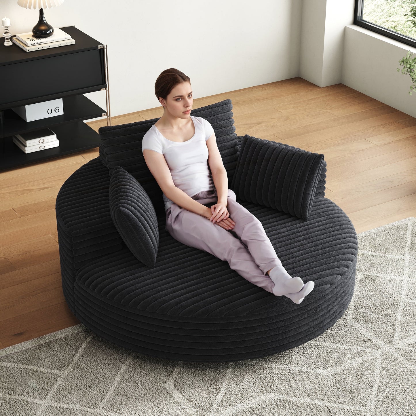 Fauteuil pivotant à une place en chenille cordouroyée et mousse