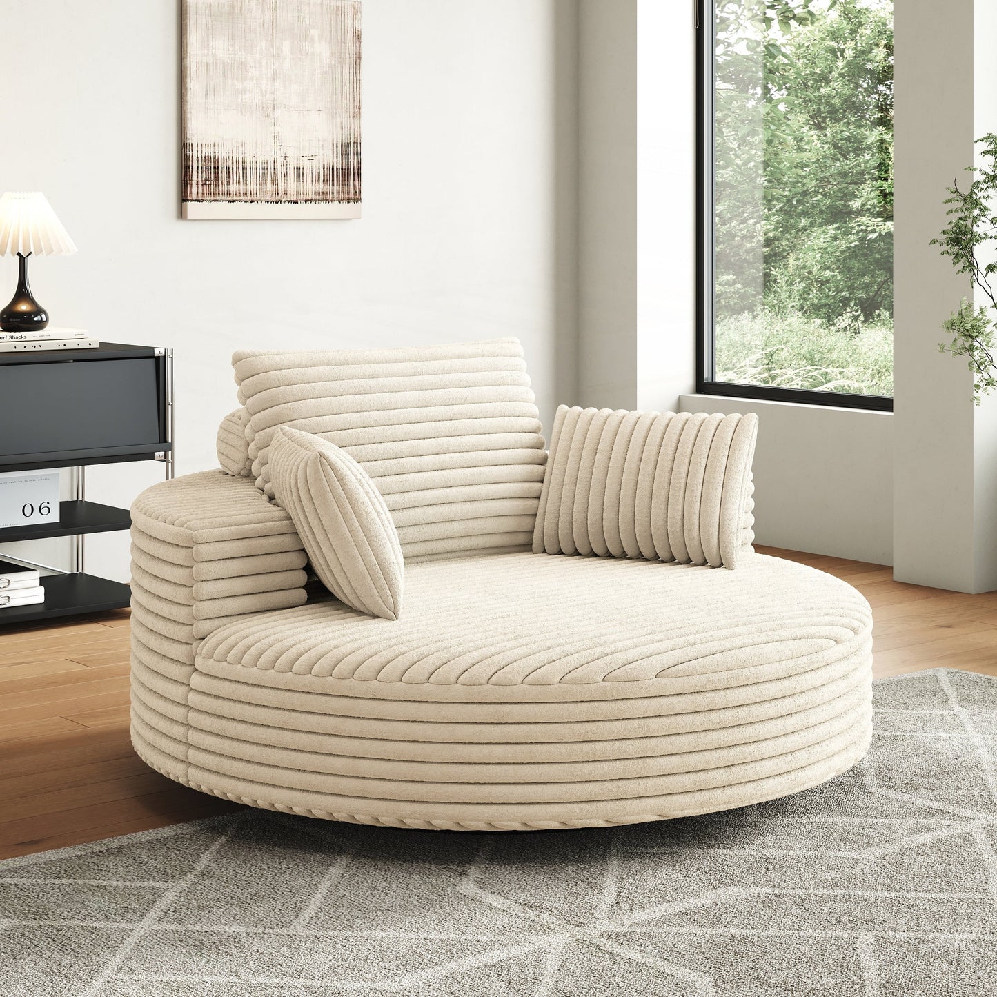 Fauteuil pivotant à une place en chenille cordouroyée et mousse