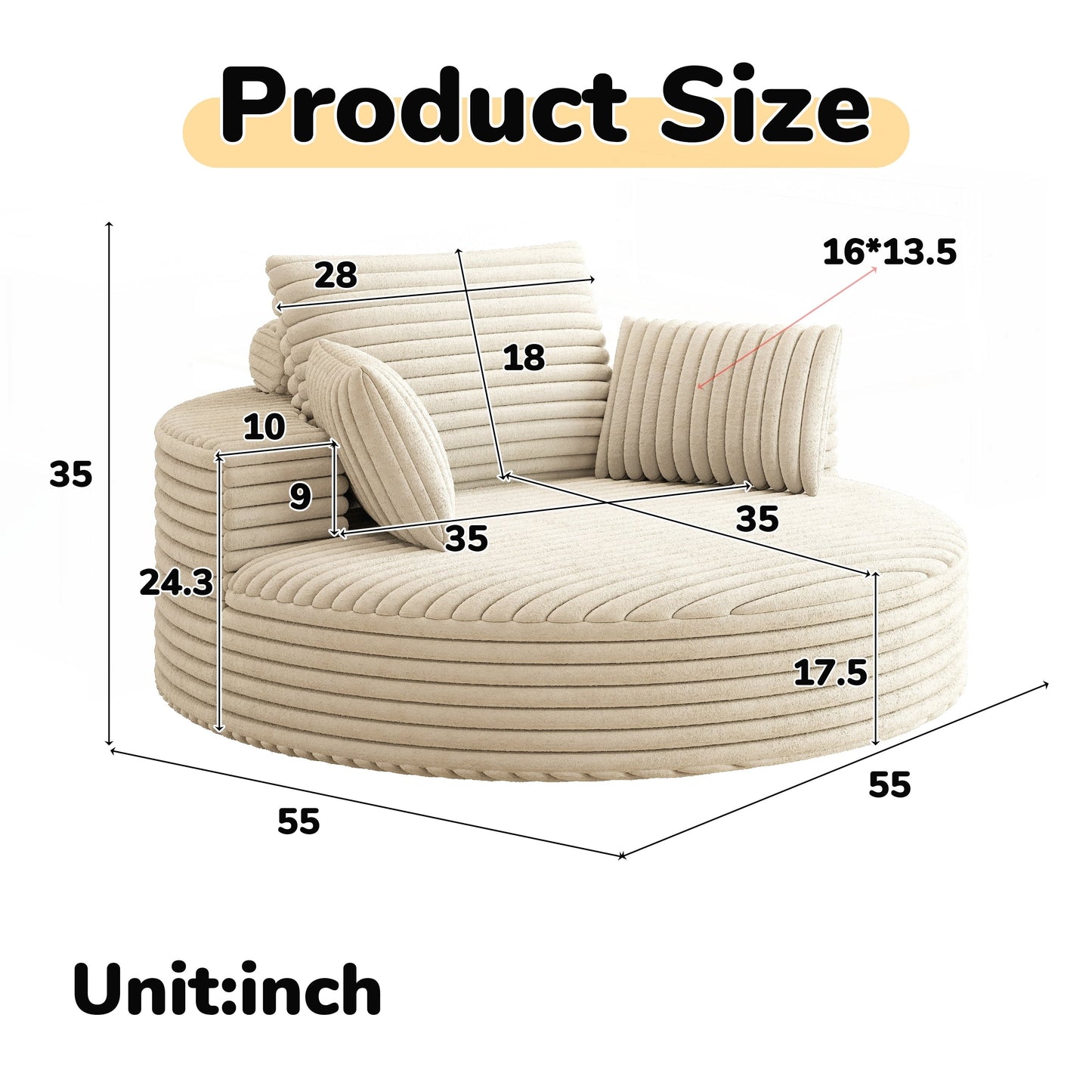 Fauteuil pivotant à une place en chenille cordouroyée et mousse