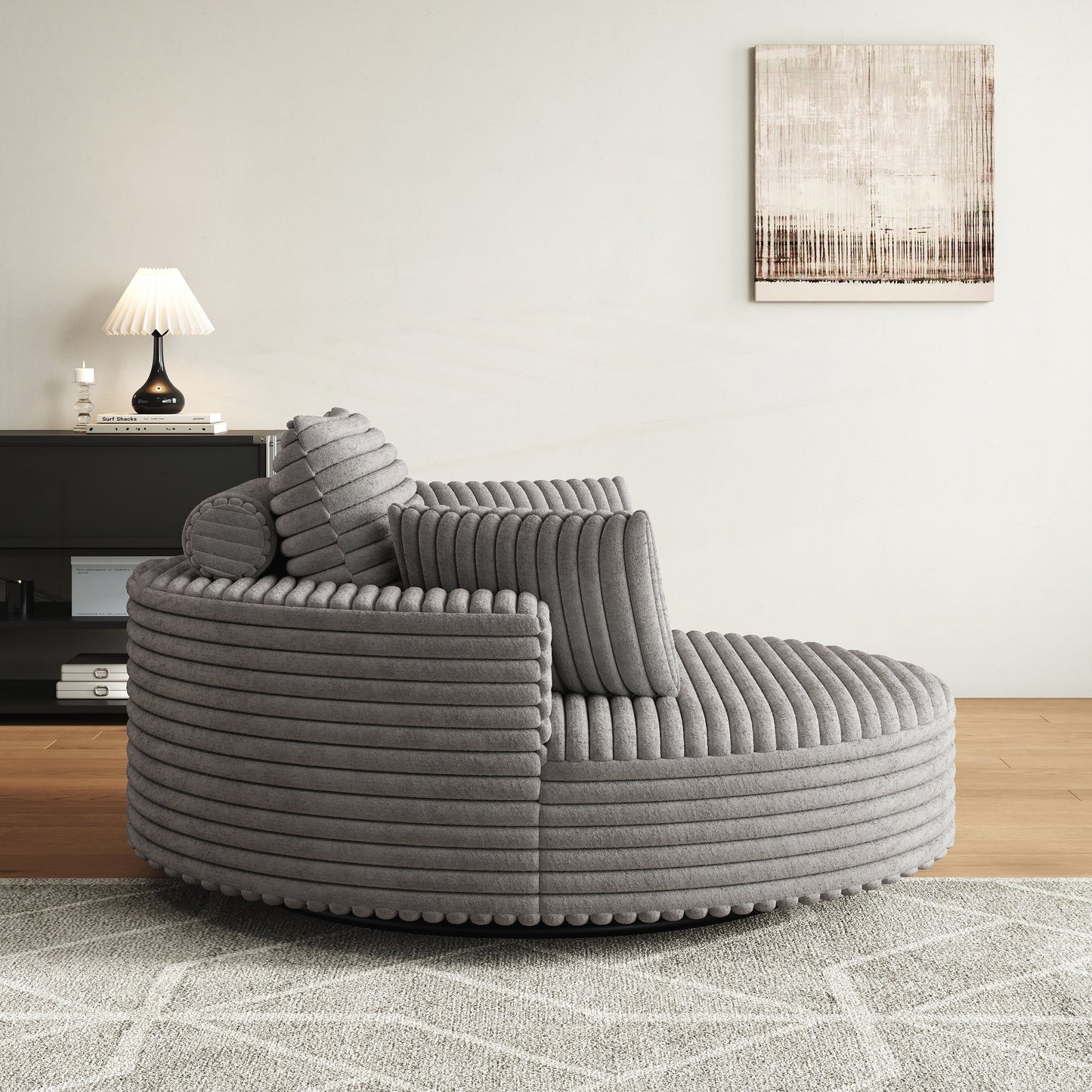 Fauteuil pivotant à une place en chenille cordouroyée et mousse