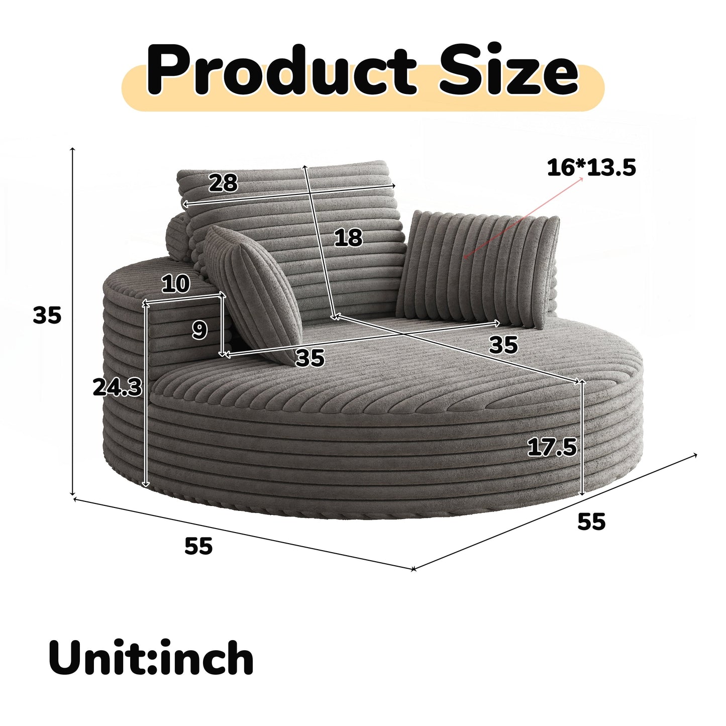 Fauteuil pivotant à une place en chenille cordouroyée et mousse