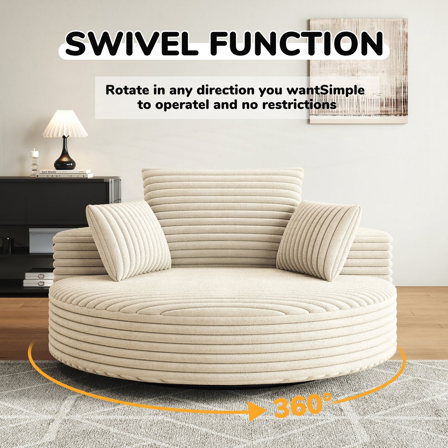 Fauteuil pivotant à une place en chenille cordouroyée et mousse