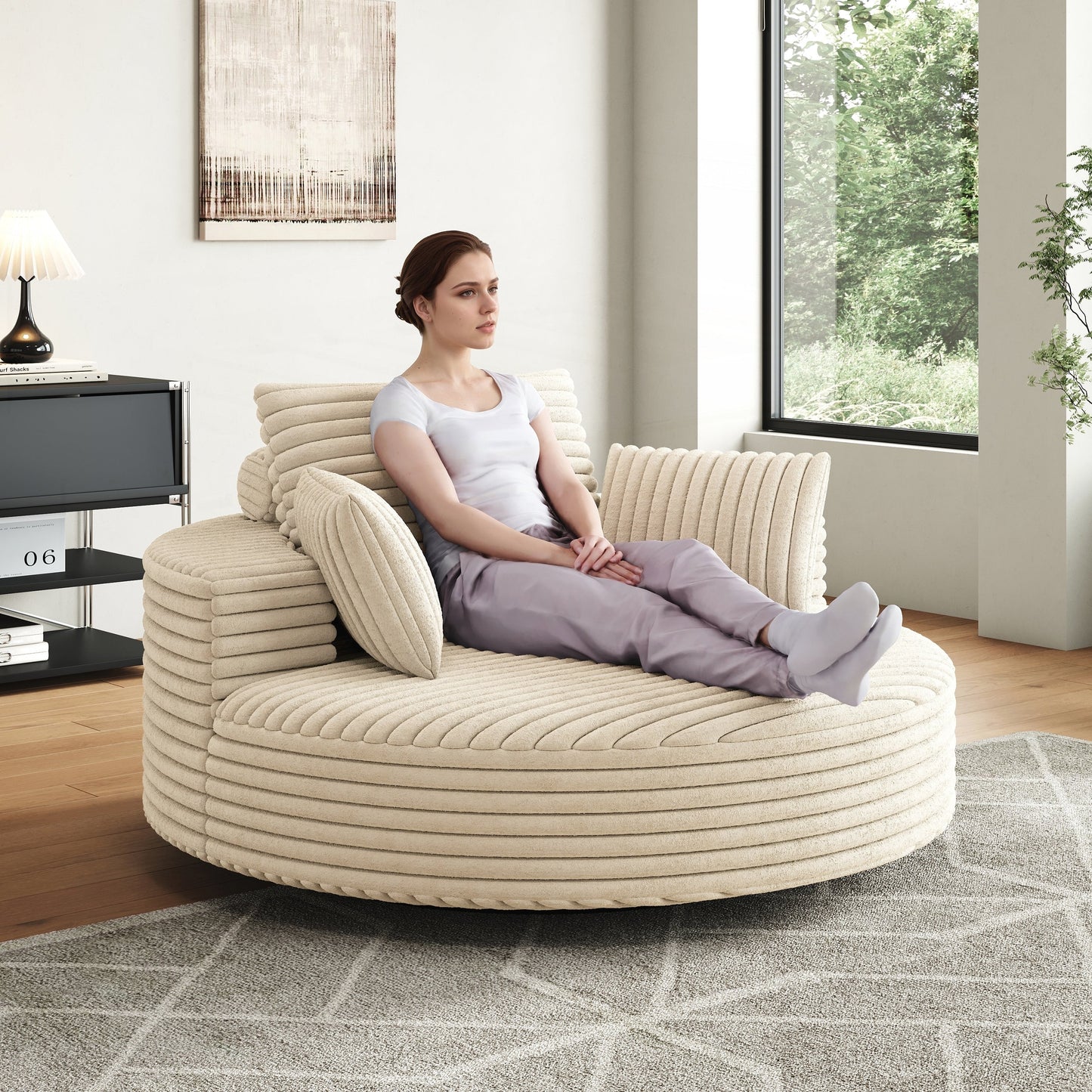 Fauteuil pivotant à une place en chenille cordouroyée et mousse