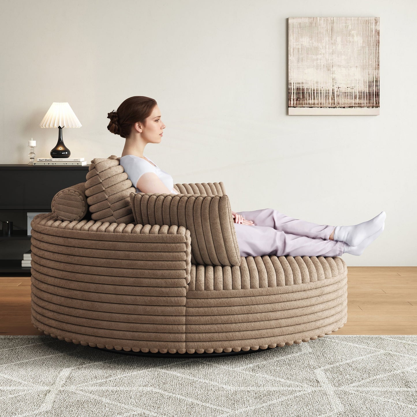 Fauteuil pivotant à une place en chenille cordouroyée et mousse