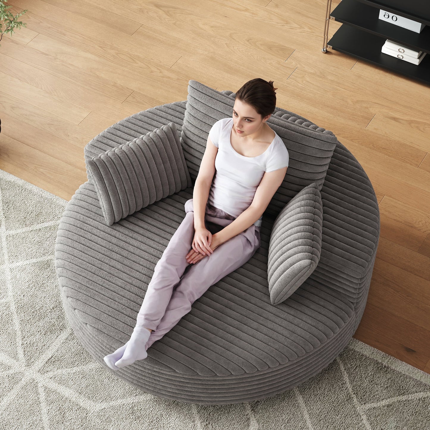 Fauteuil pivotant à une place en chenille cordouroyée et mousse