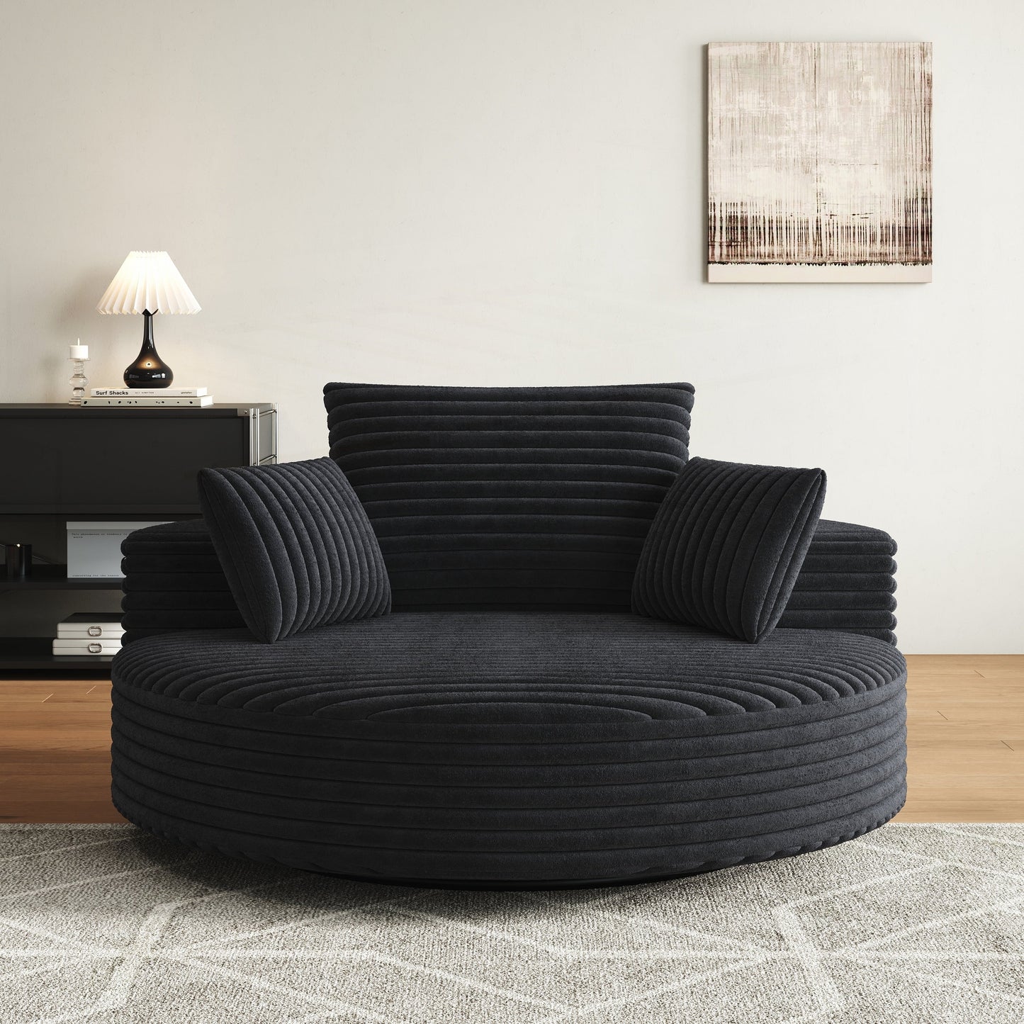 Fauteuil pivotant à une place en chenille cordouroyée et mousse