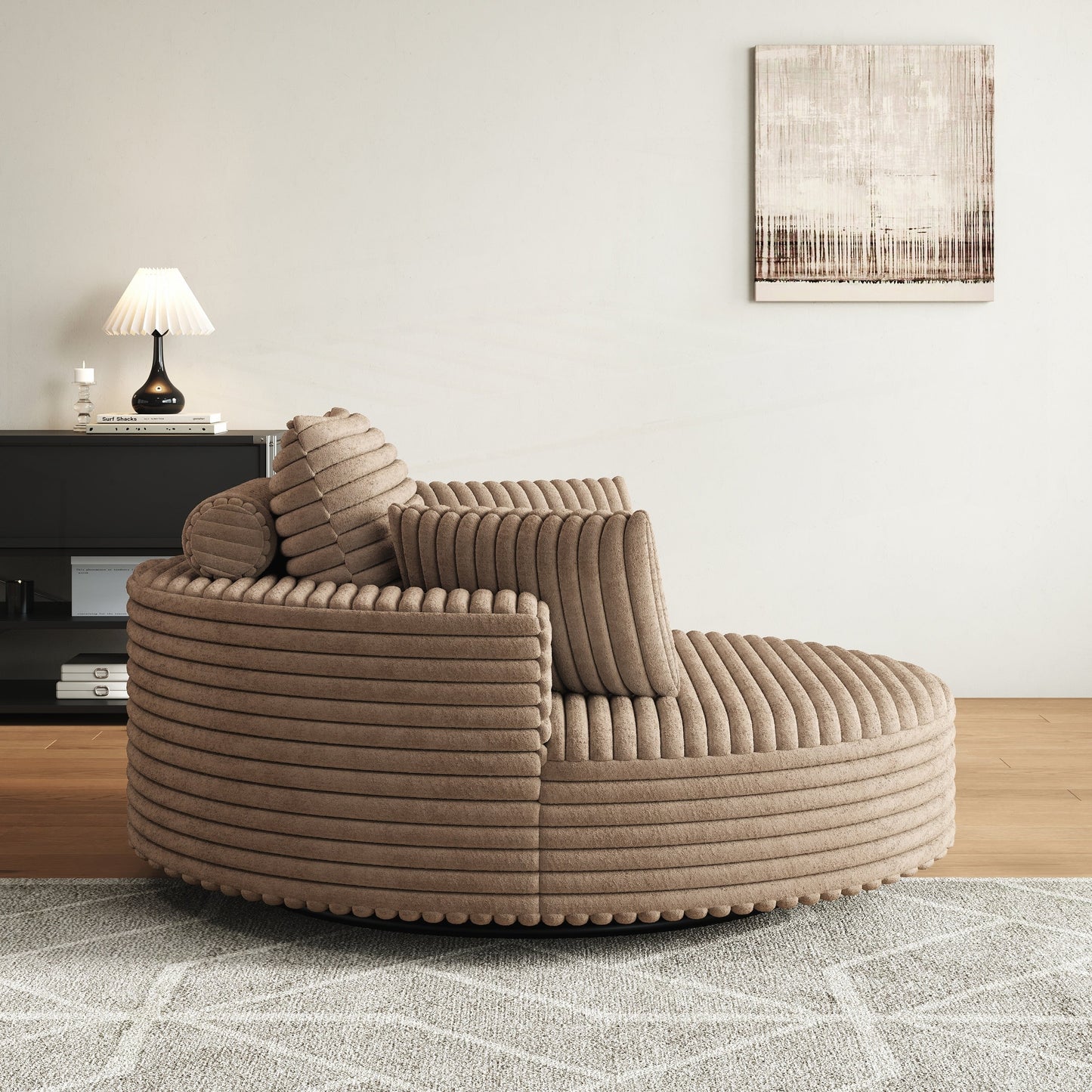 Fauteuil pivotant à une place en chenille cordouroyée et mousse