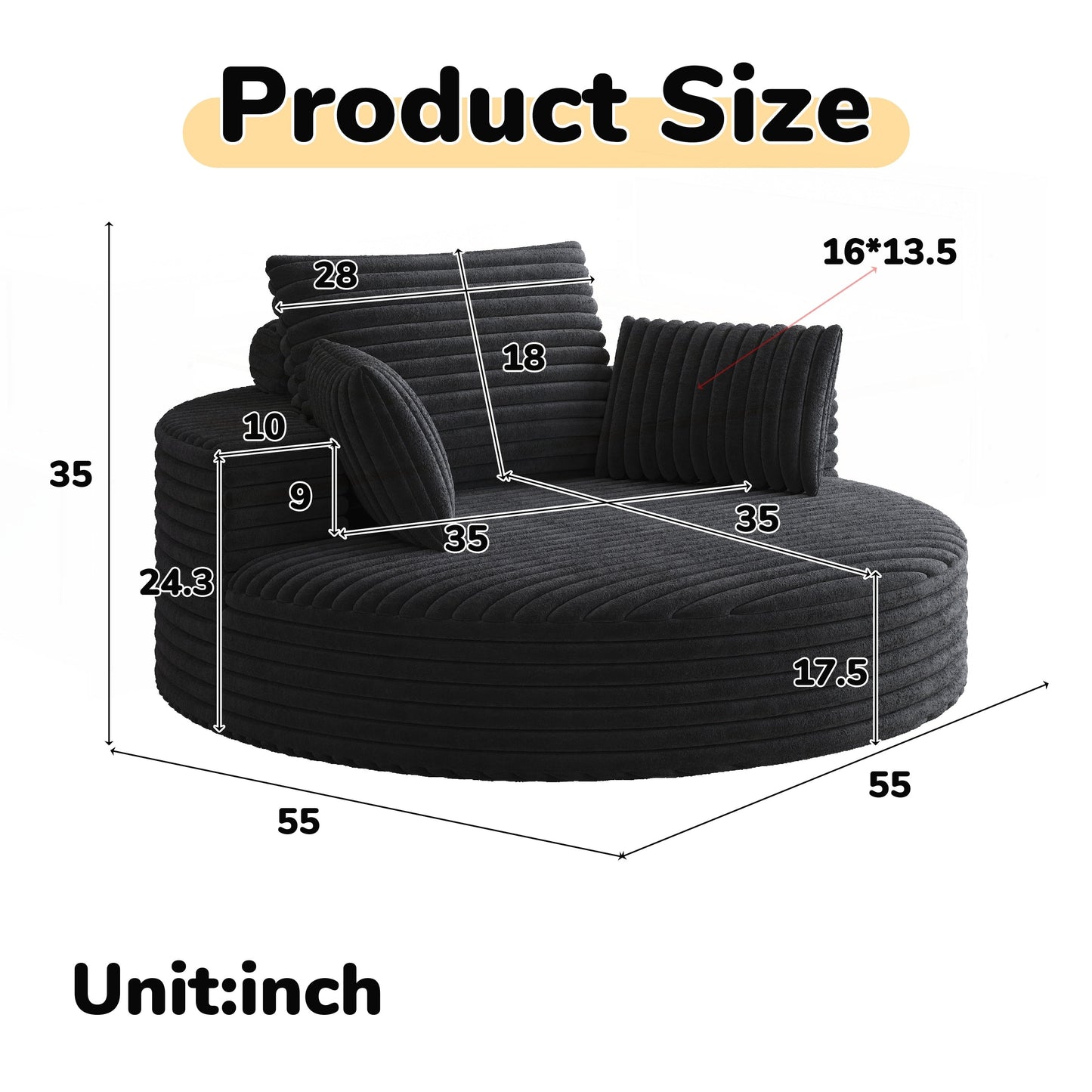 Fauteuil pivotant à une place en chenille cordouroyée et mousse