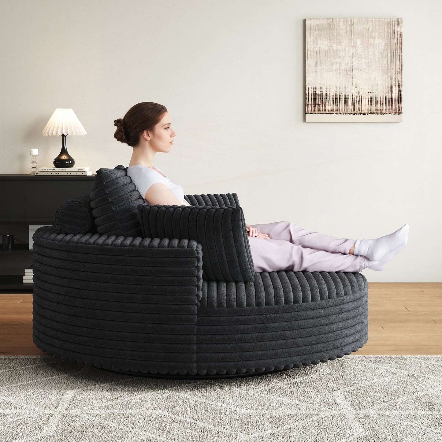Fauteuil pivotant à une place en chenille cordouroyée et mousse