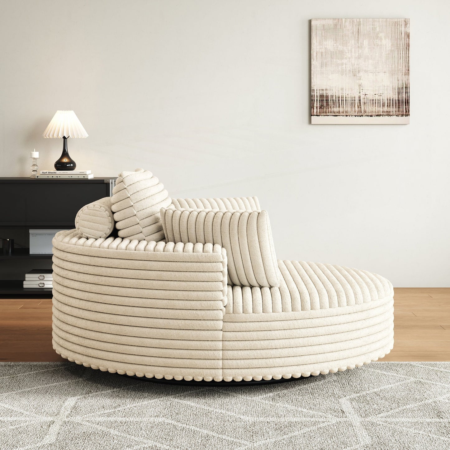 Fauteuil pivotant à une place en chenille cordouroyée et mousse