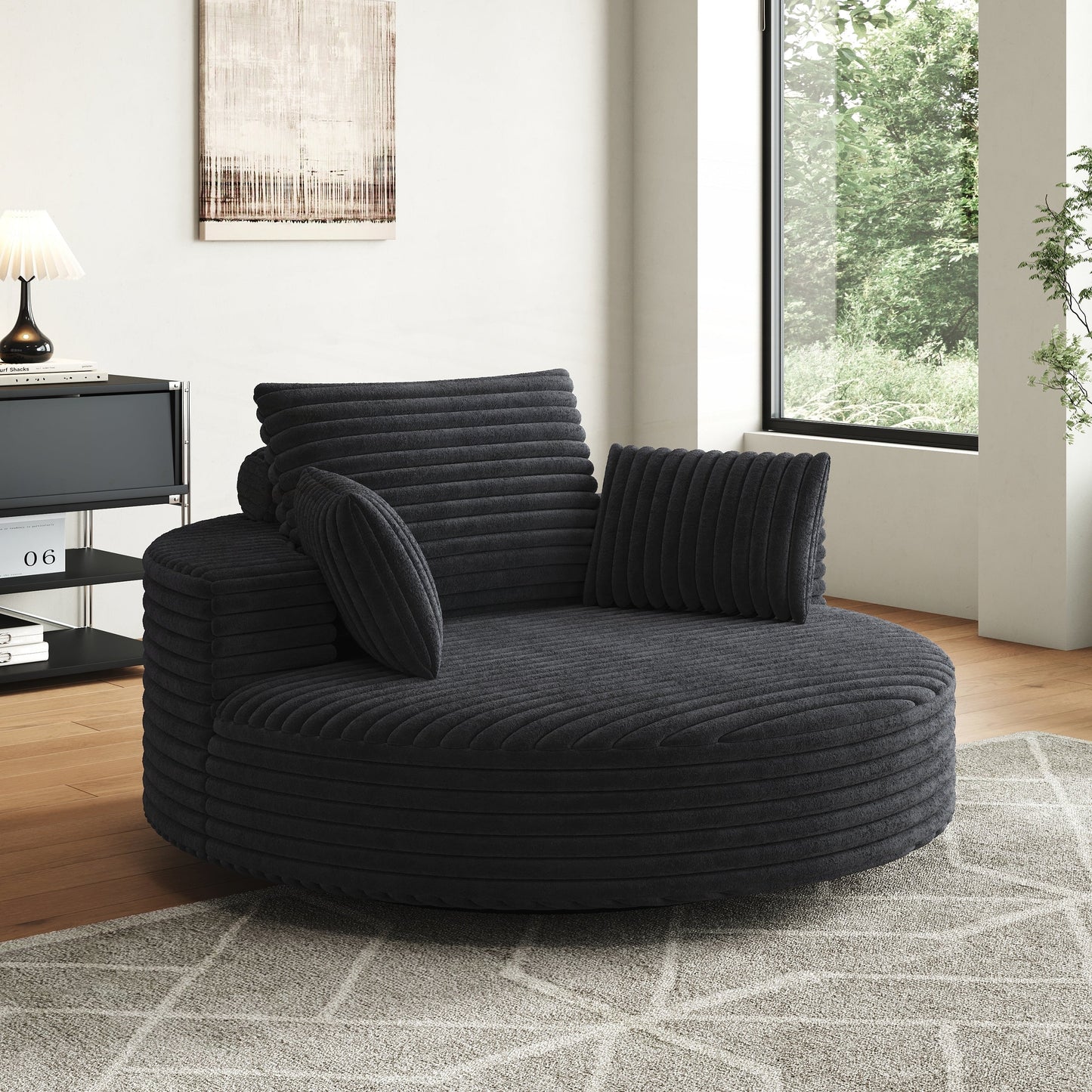 Fauteuil pivotant à une place en chenille cordouroyée et mousse