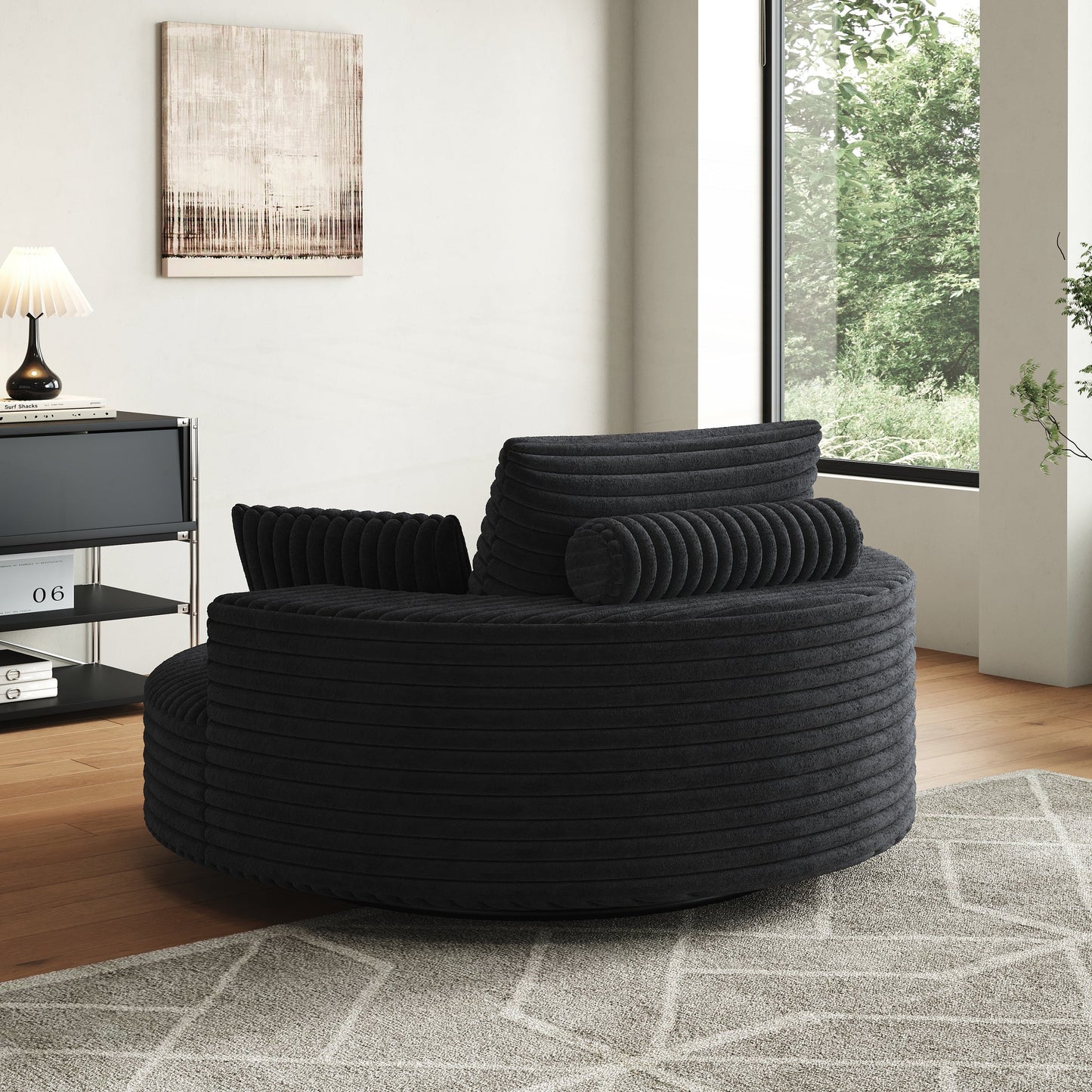 Fauteuil pivotant à une place en chenille cordouroyée et mousse