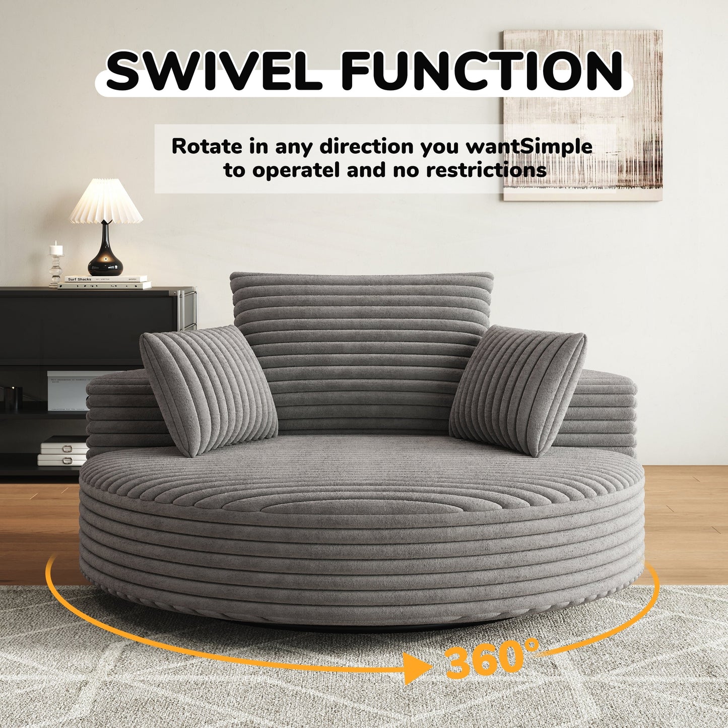 Fauteuil pivotant à une place en chenille cordouroyée et mousse