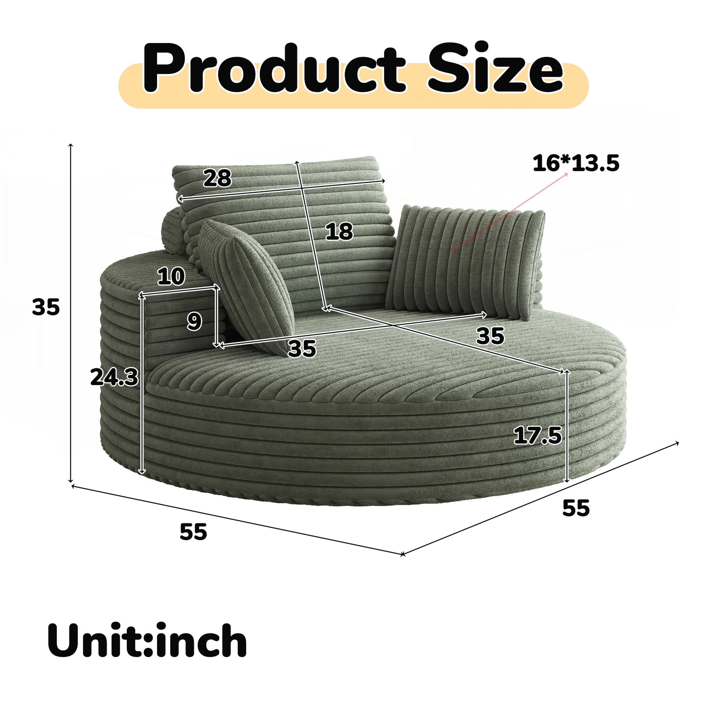 Fauteuil pivotant à une place en chenille cordouroyée et mousse