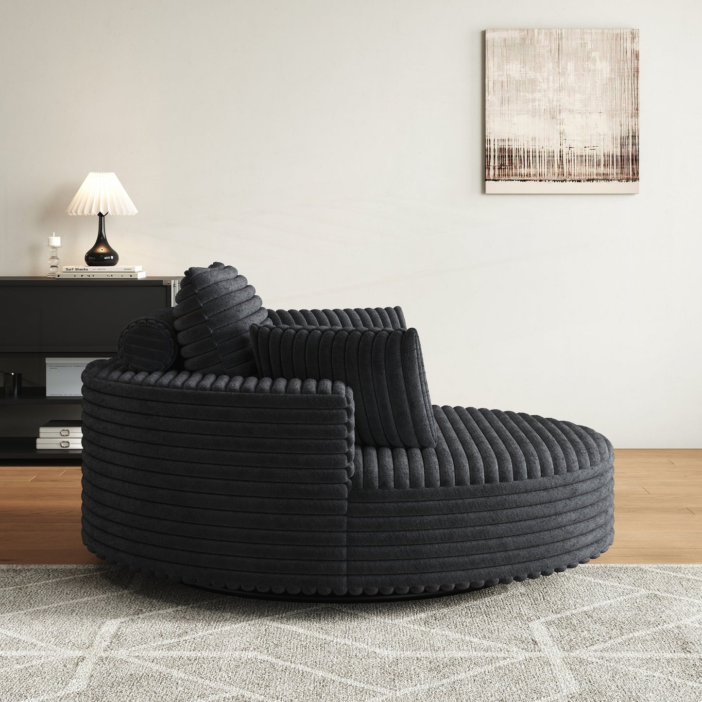 Fauteuil pivotant à une place en chenille cordouroyée et mousse