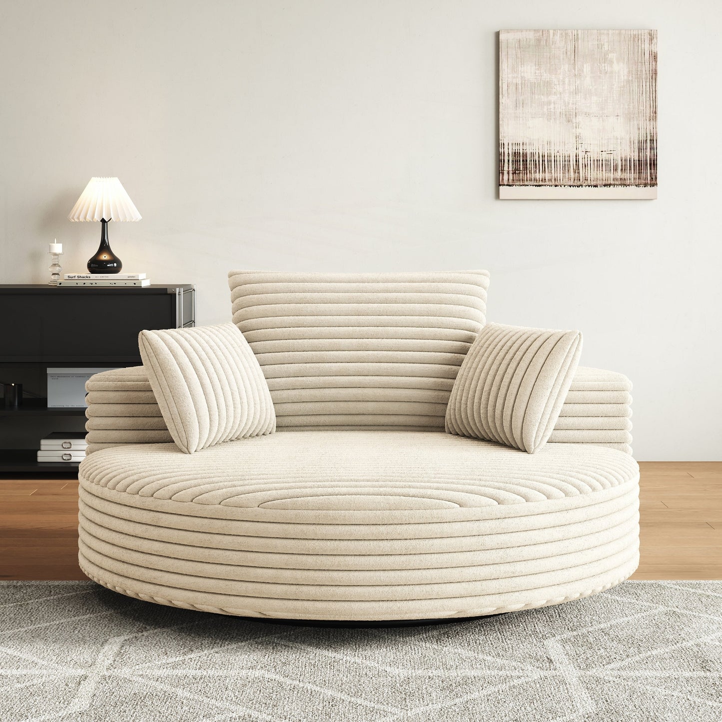 Fauteuil pivotant à une place en chenille cordouroyée et mousse