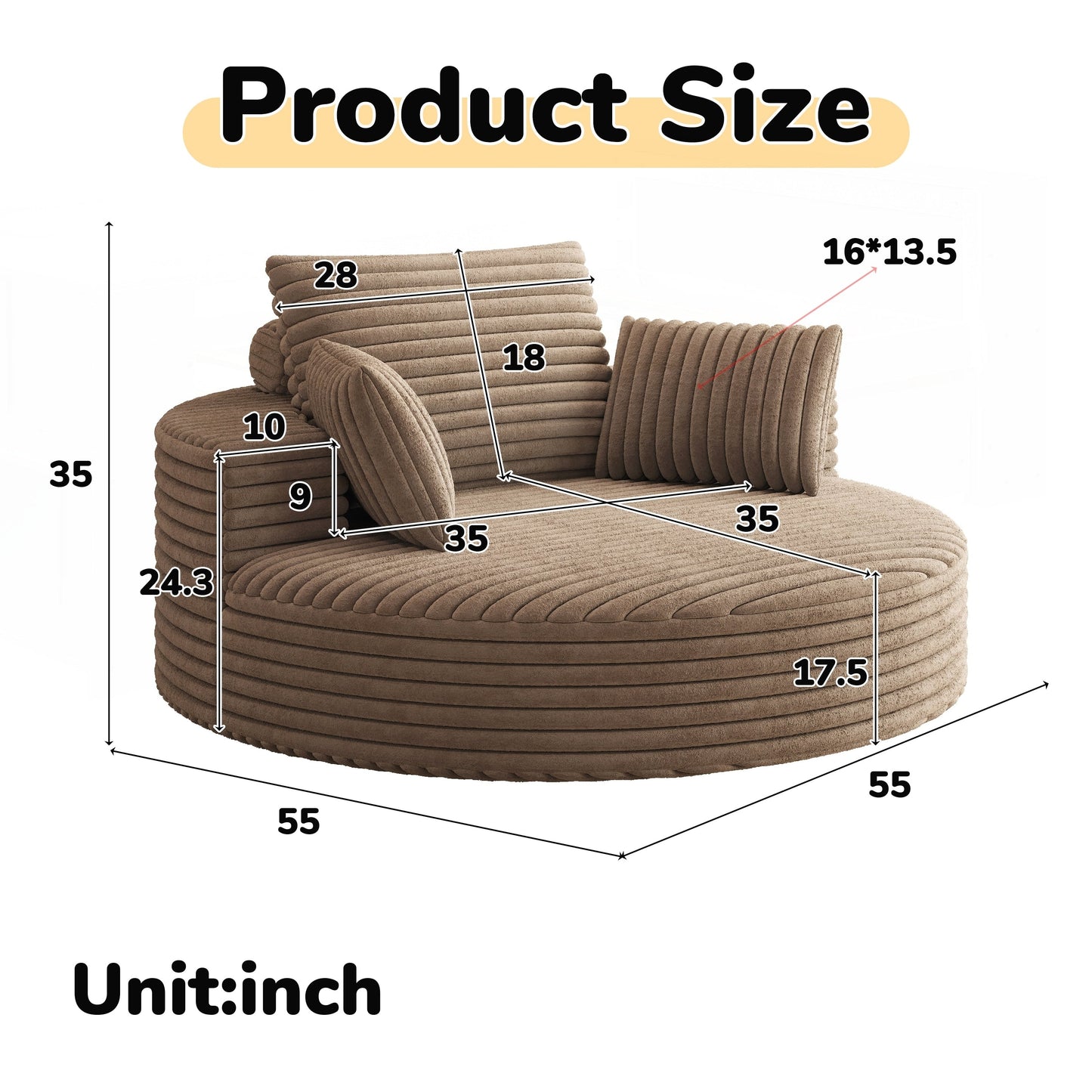 Fauteuil pivotant à une place en chenille cordouroyée et mousse