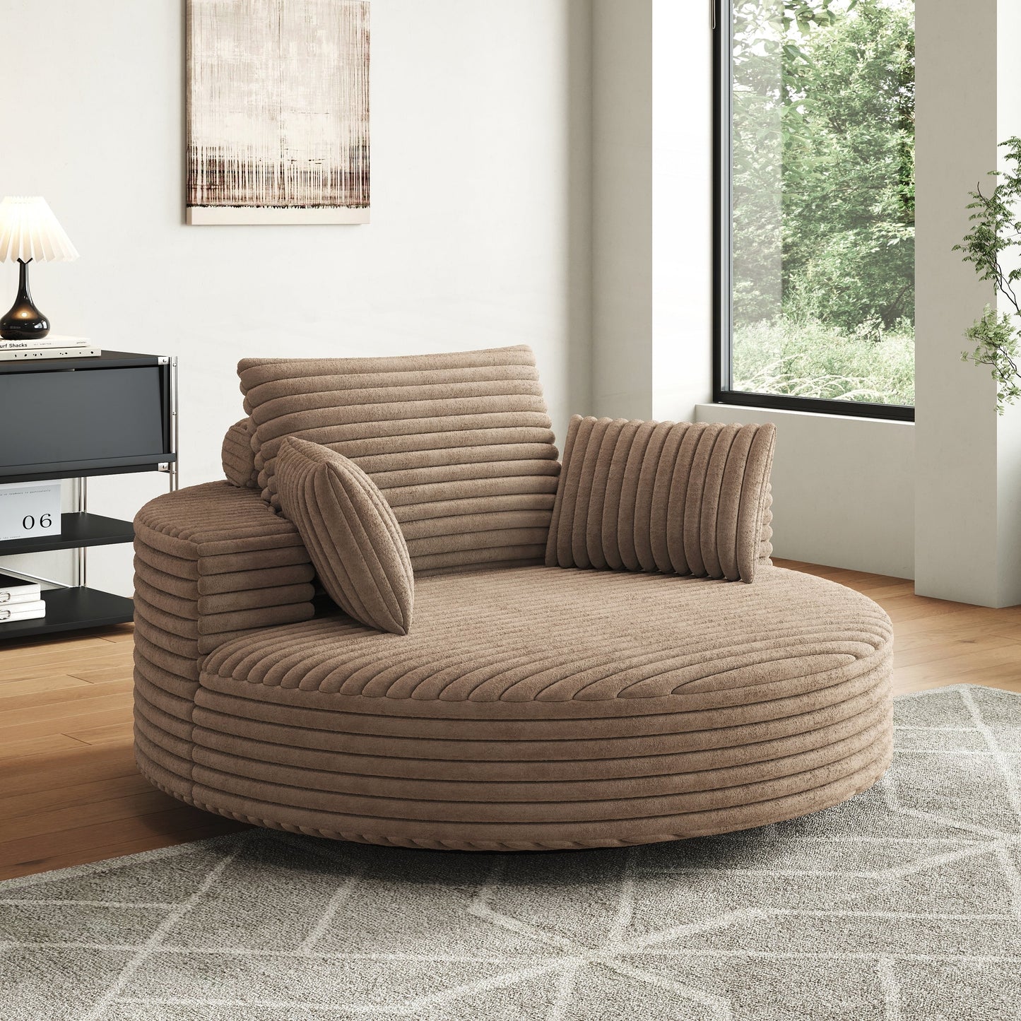 Fauteuil pivotant à une place en chenille cordouroyée et mousse