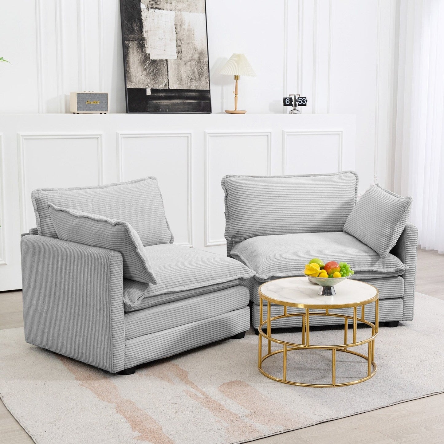 Canapé d'angle en velours côtelé avec ottomans amovibles et coussins ultra-doux pour salon et chambre à coucher