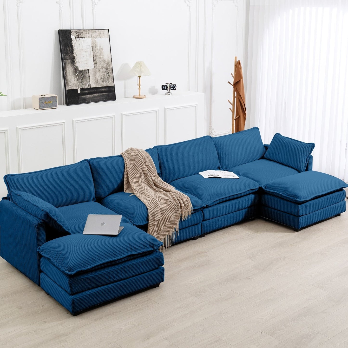 Canapé d'angle en velours côtelé avec ottomans amovibles et coussins ultra-doux pour salon et chambre à coucher