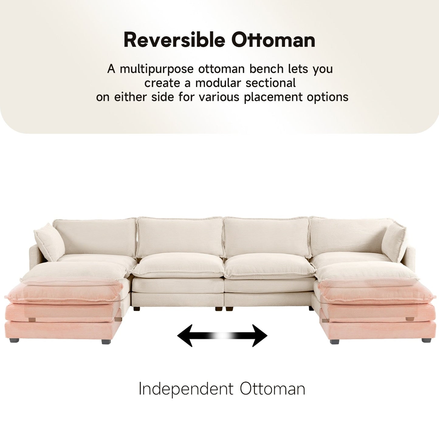 Canapé d'angle en velours côtelé avec ottomans amovibles et coussins ultra-doux pour salon et chambre à coucher