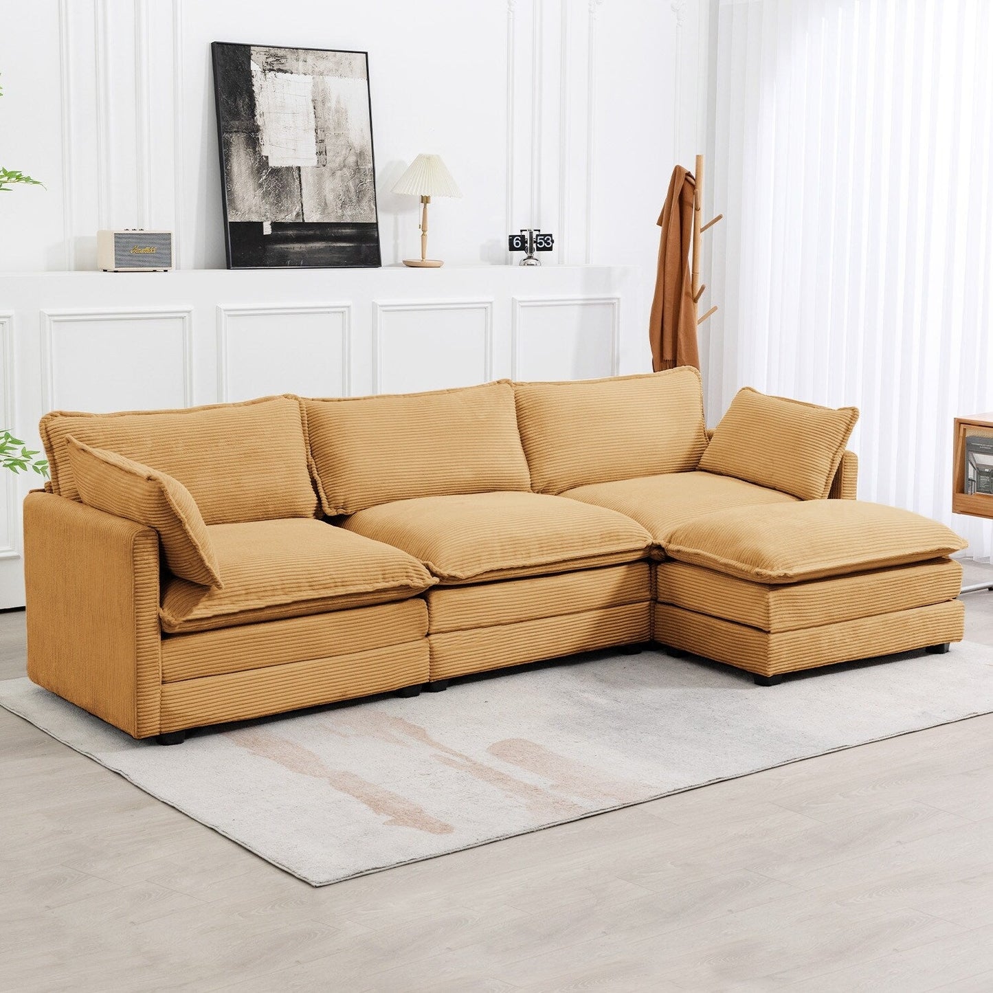 Canapé d'angle en velours côtelé avec ottomans amovibles et coussins ultra-doux pour salon et chambre à coucher