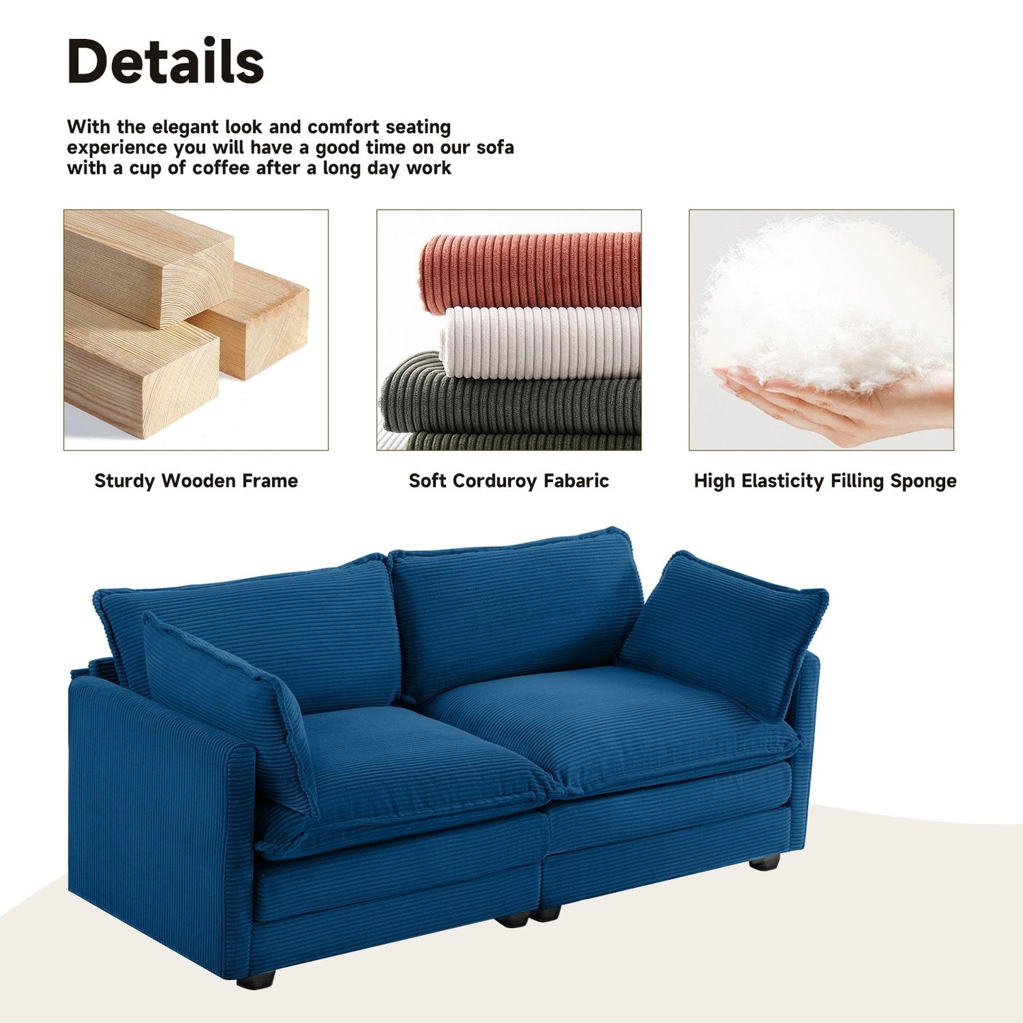 Canapé d'angle en velours côtelé avec ottomans amovibles et coussins ultra-doux pour salon et chambre à coucher