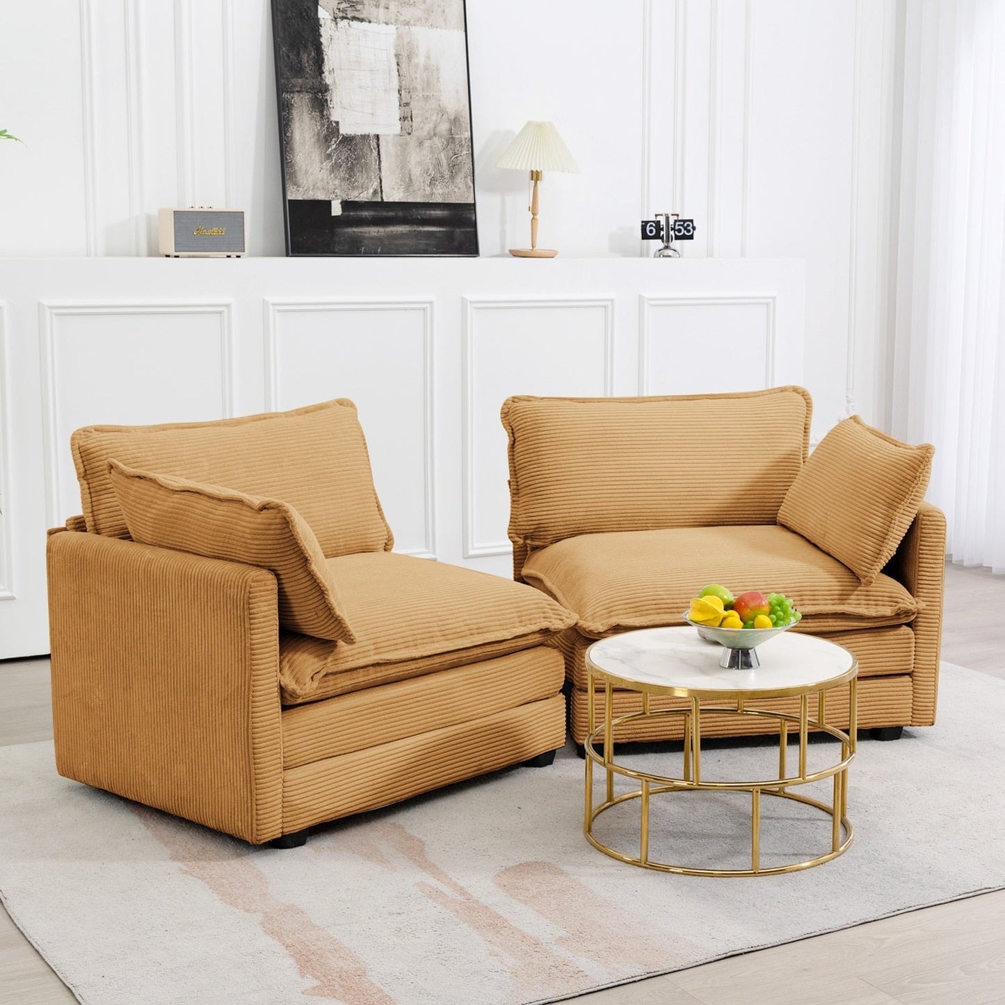 Canapé d'angle en velours côtelé avec ottomans amovibles et coussins ultra-doux pour salon et chambre à coucher