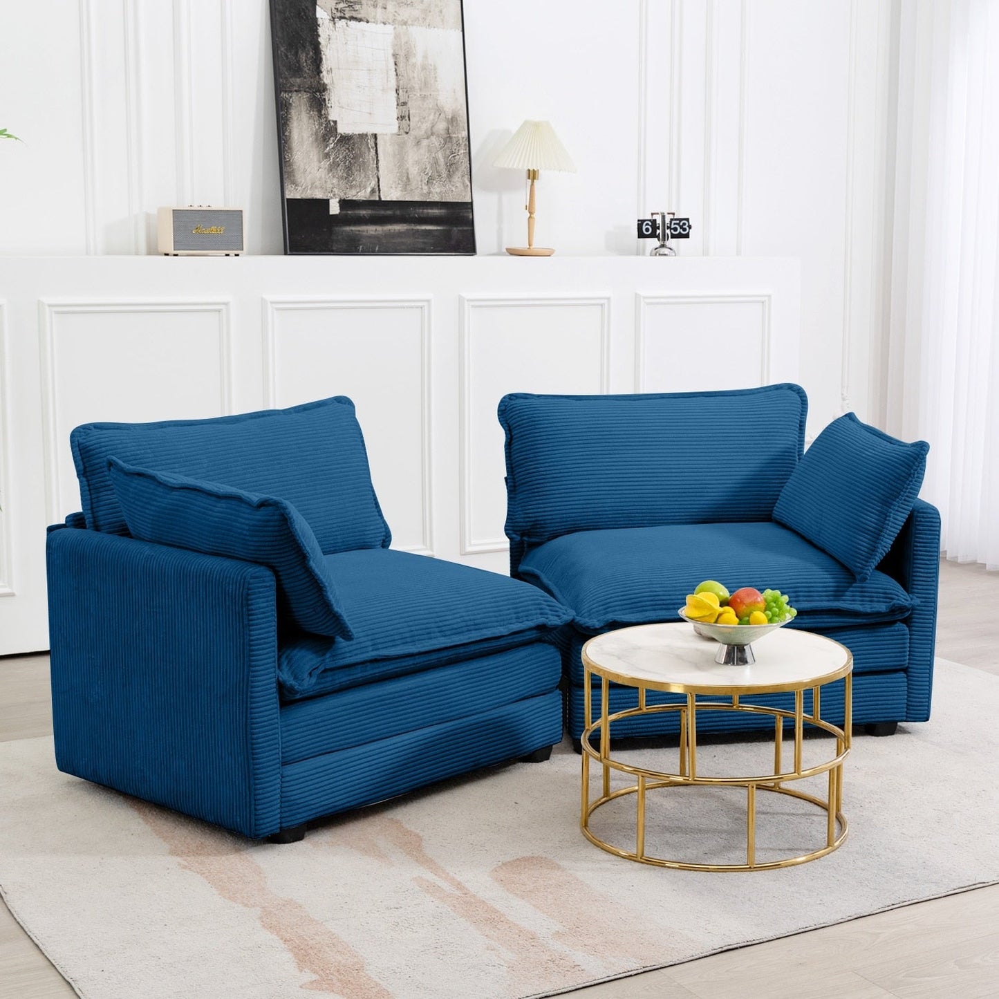 Canapé d'angle en velours côtelé avec ottomans amovibles et coussins ultra-doux pour salon et chambre à coucher