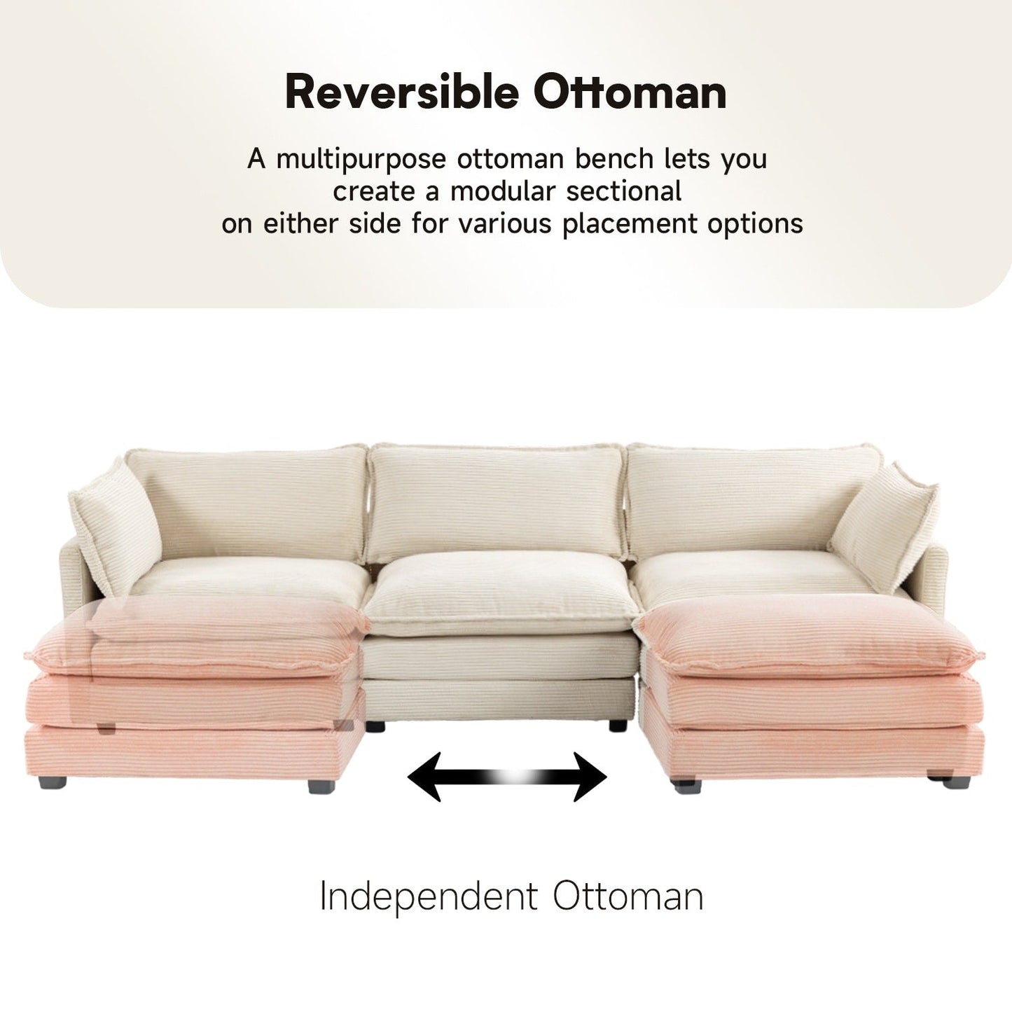 Canapé d'angle en velours côtelé avec ottomans amovibles et coussins ultra-doux pour salon et chambre à coucher