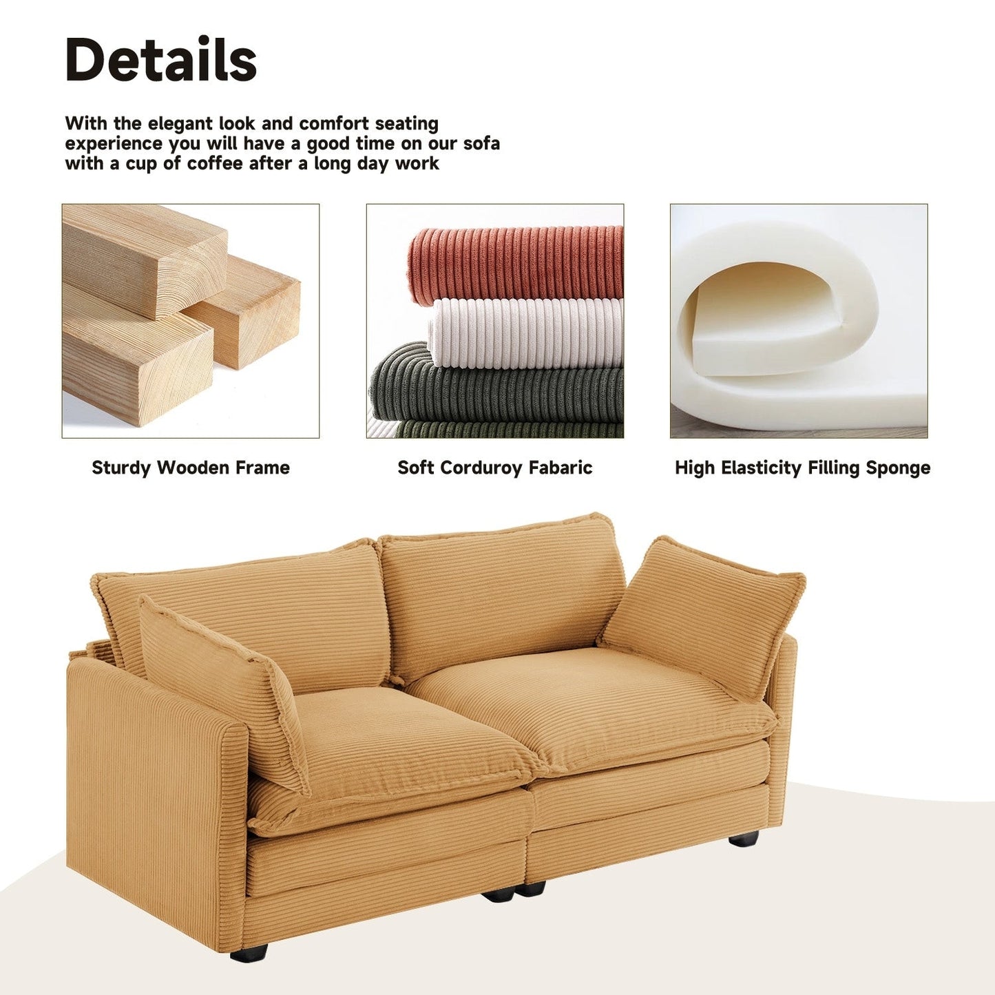 Canapé d'angle en velours côtelé avec ottomans amovibles et coussins ultra-doux pour salon et chambre à coucher
