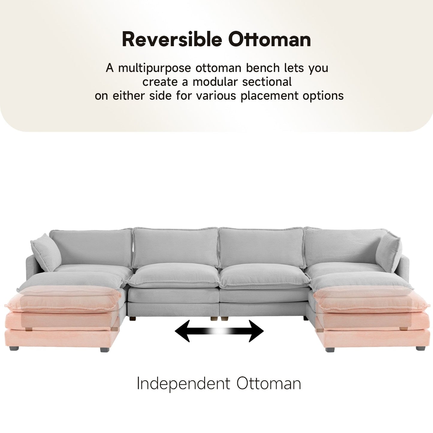 Canapé d'angle en velours côtelé avec ottomans amovibles et coussins ultra-doux pour salon et chambre à coucher