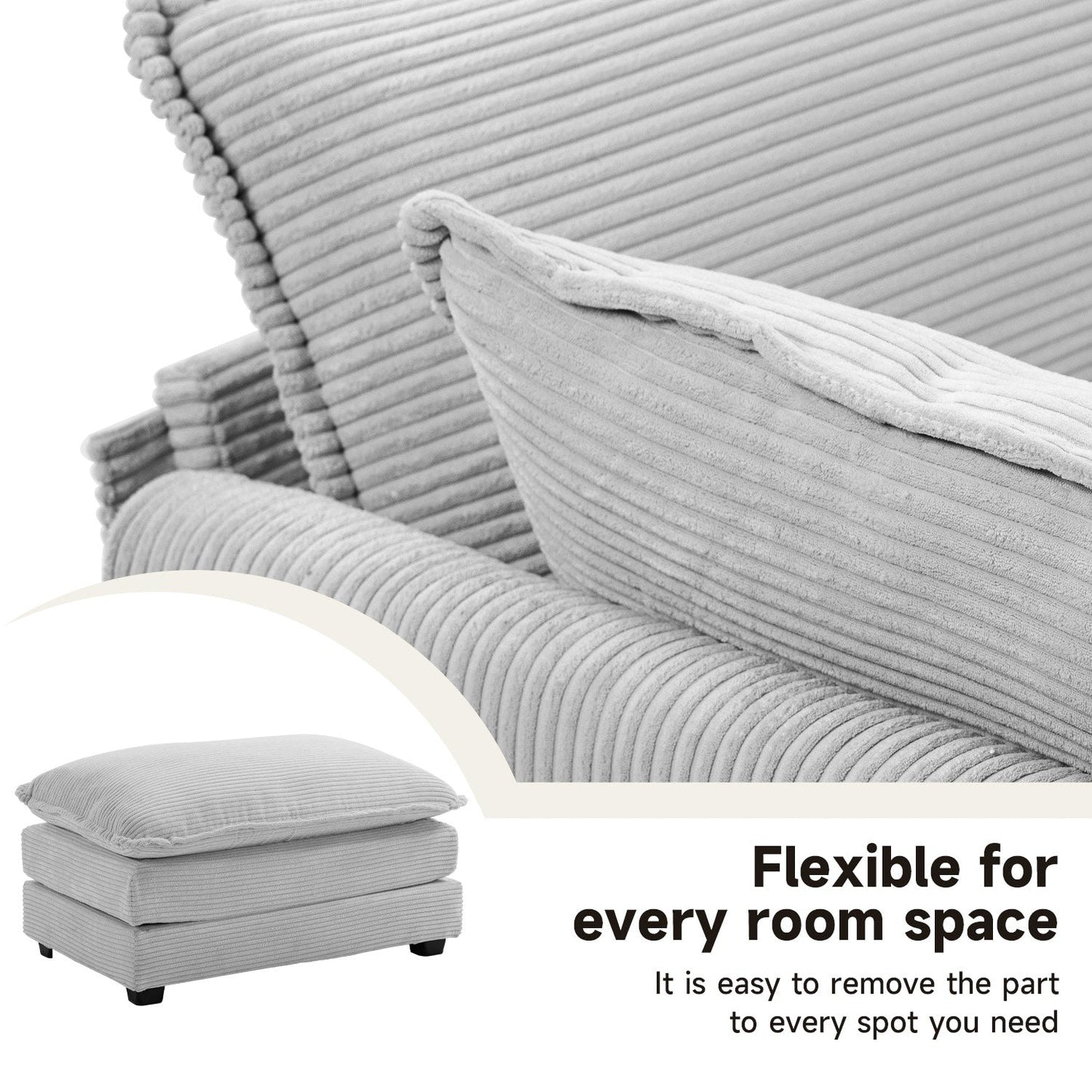 Canapé d'angle en velours côtelé avec ottomans amovibles et coussins ultra-doux pour salon et chambre à coucher