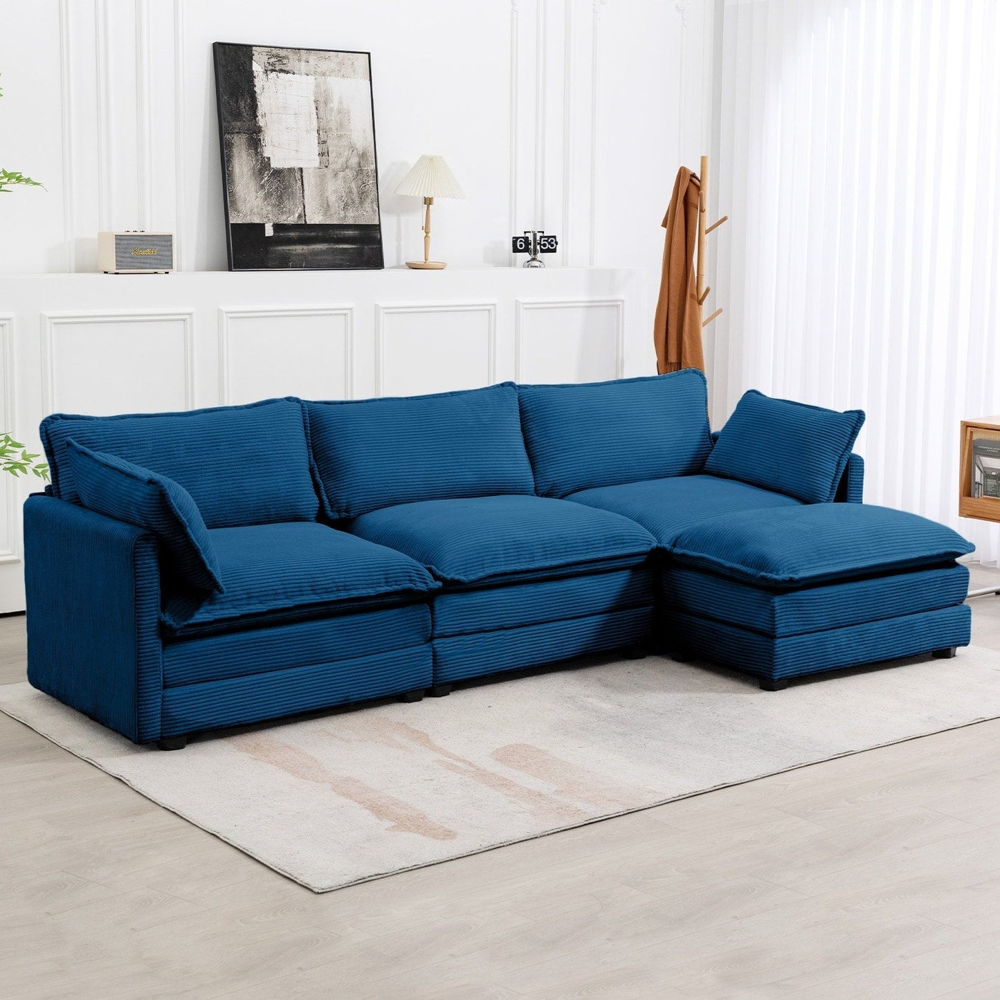 Canapé d'angle en velours côtelé avec ottomans amovibles et coussins ultra-doux pour salon et chambre à coucher