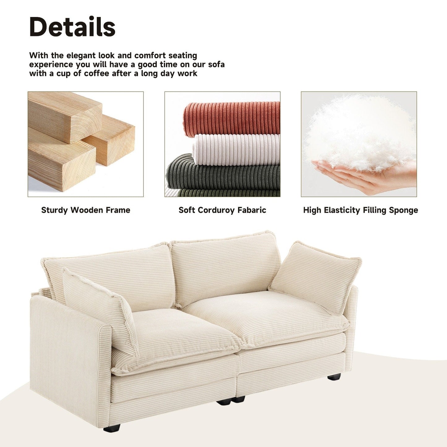 Canapé d'angle en velours côtelé avec ottomans amovibles et coussins ultra-doux pour salon et chambre à coucher