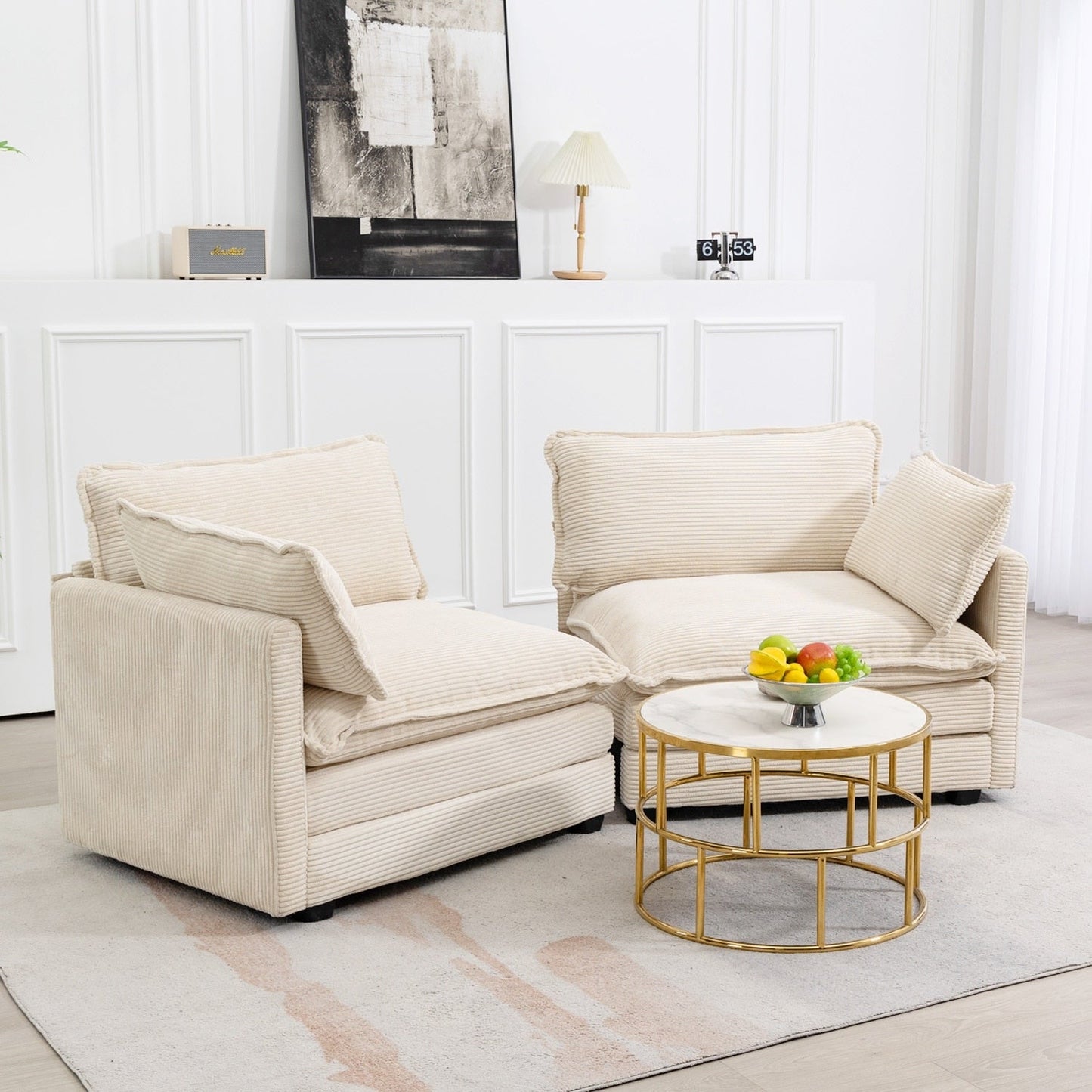 Canapé d'angle en velours côtelé avec ottomans amovibles et coussins ultra-doux pour salon et chambre à coucher