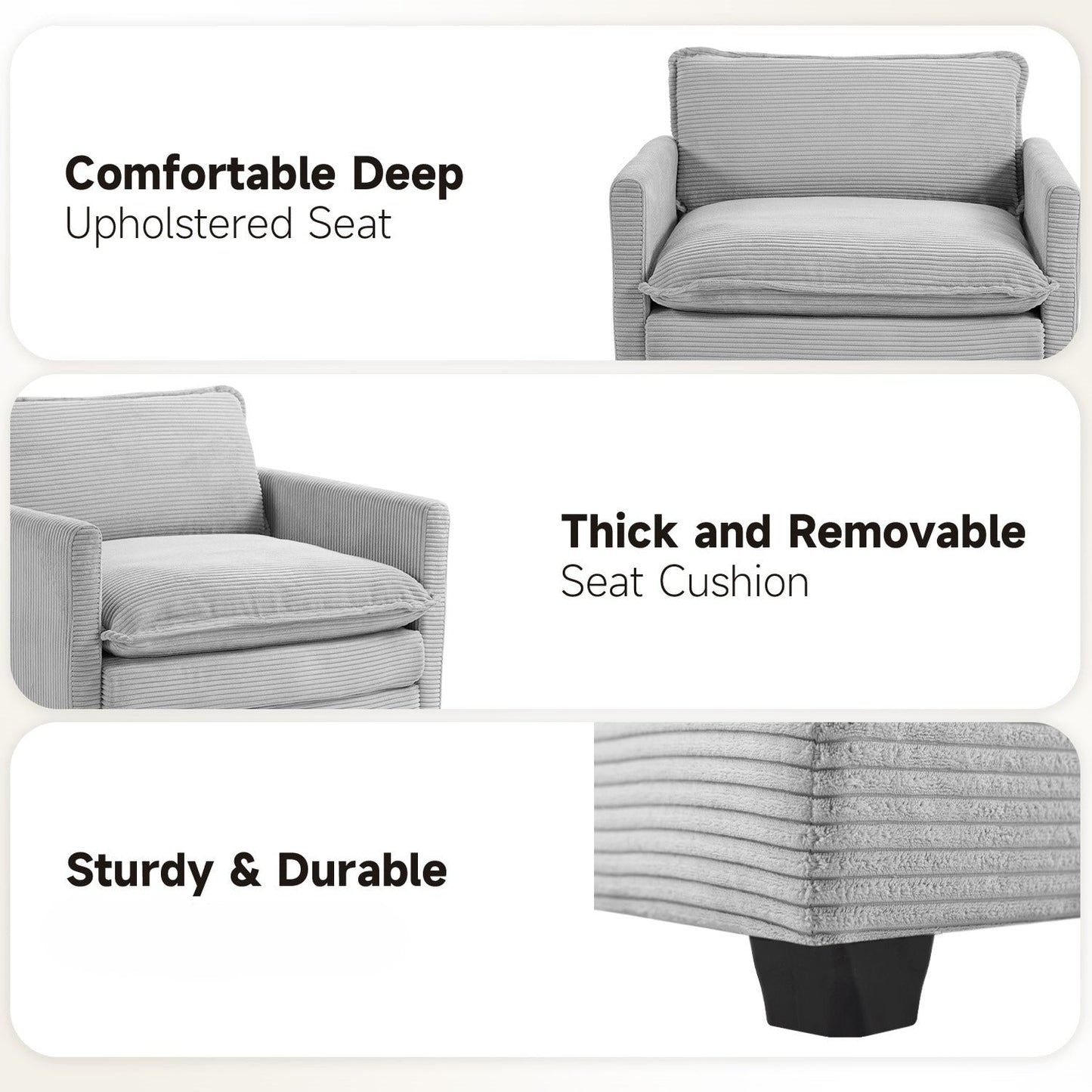 Canapé d'angle en velours côtelé avec ottomans amovibles et coussins ultra-doux pour salon et chambre à coucher