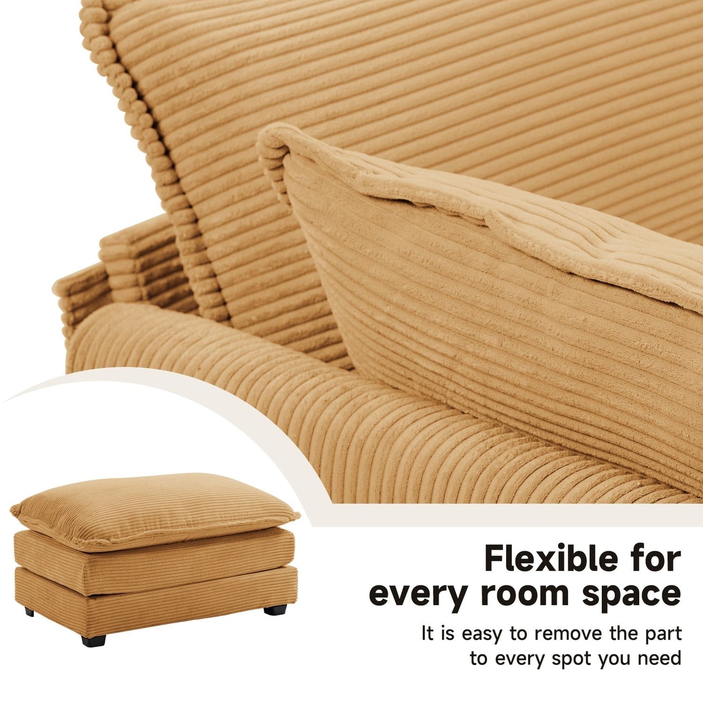 Canapé d'angle en velours côtelé avec ottomans amovibles et coussins ultra-doux pour salon et chambre à coucher