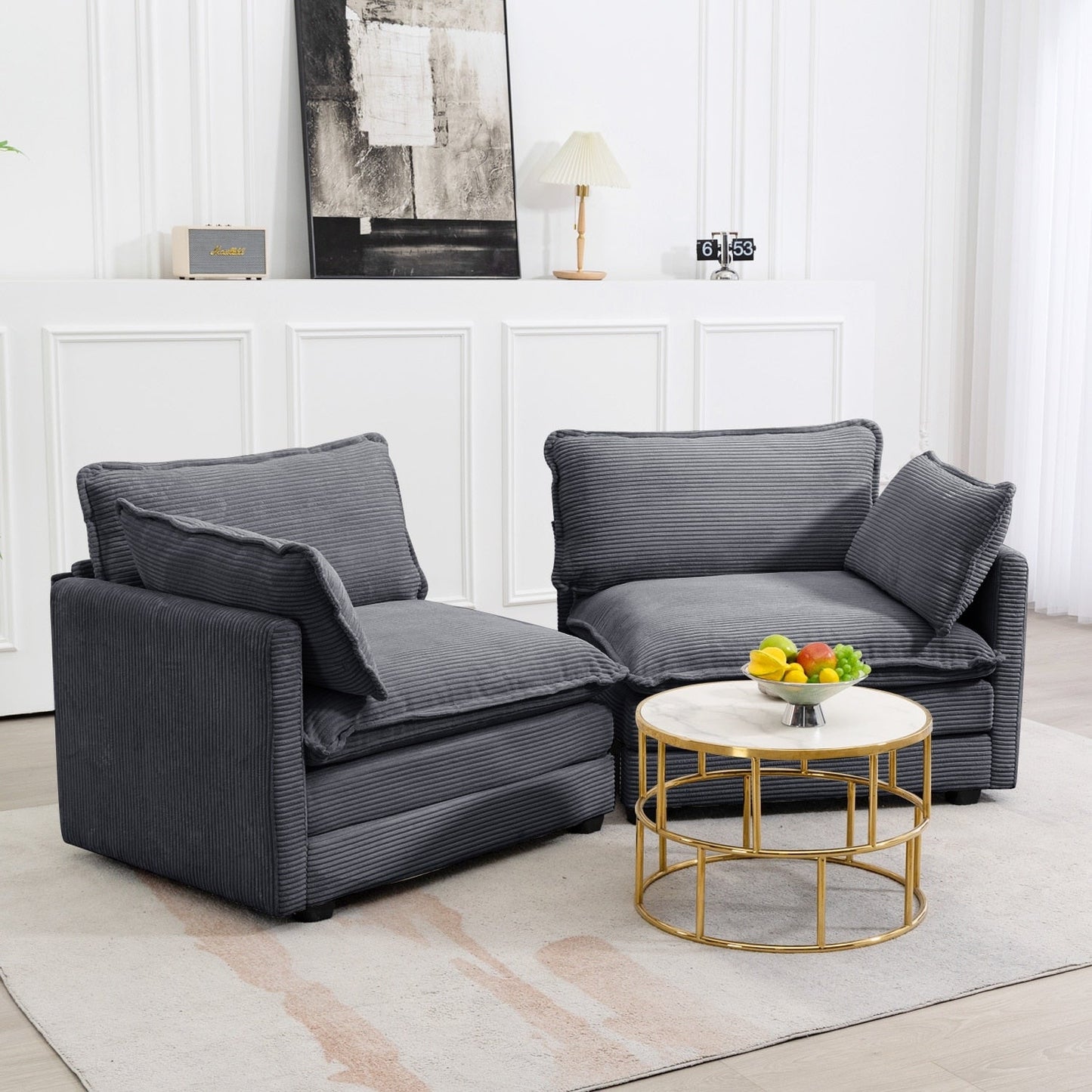 Canapé d'angle en velours côtelé avec ottomans amovibles et coussins ultra-doux pour salon et chambre à coucher