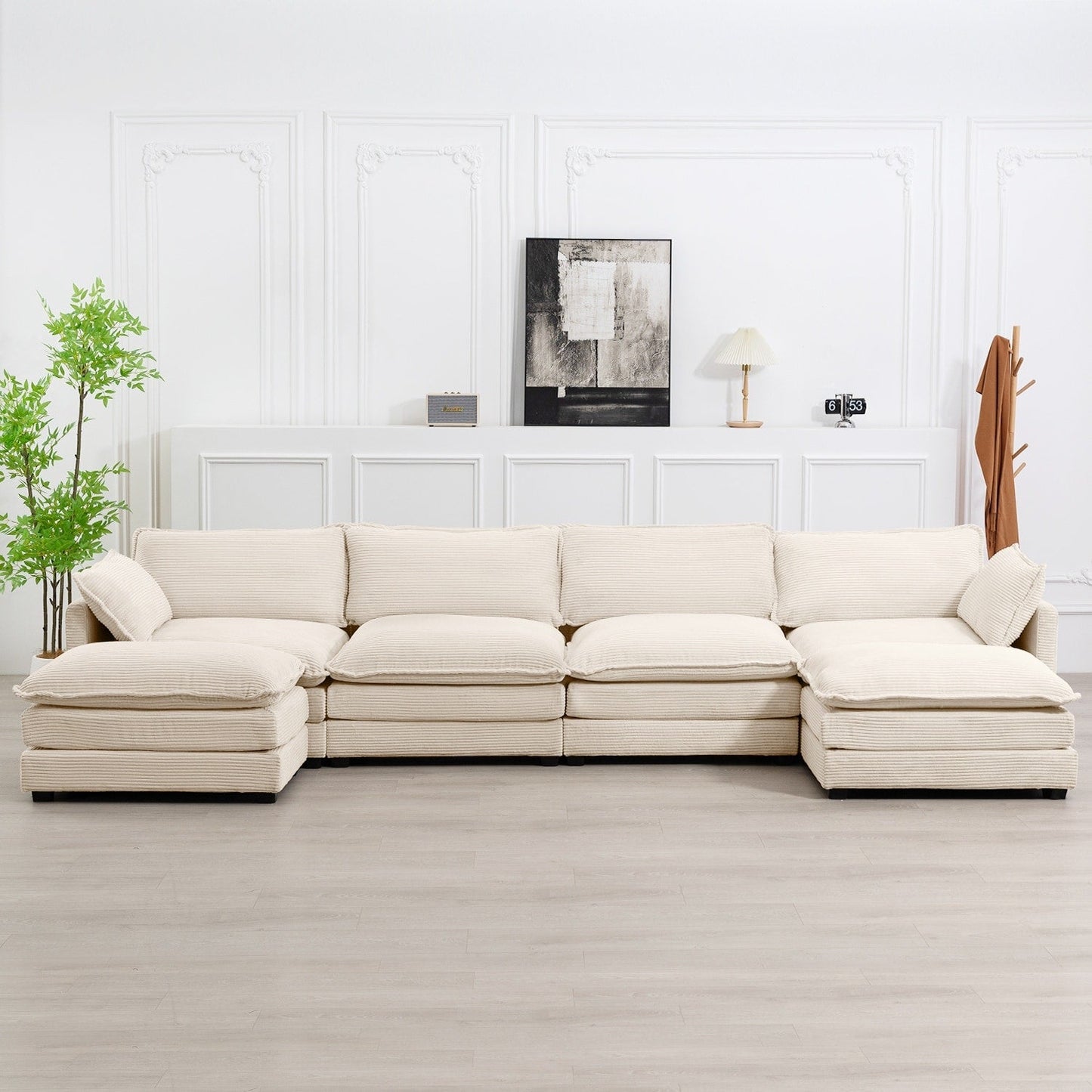 Canapé d'angle en velours côtelé avec ottomans amovibles et coussins ultra-doux pour salon et chambre à coucher