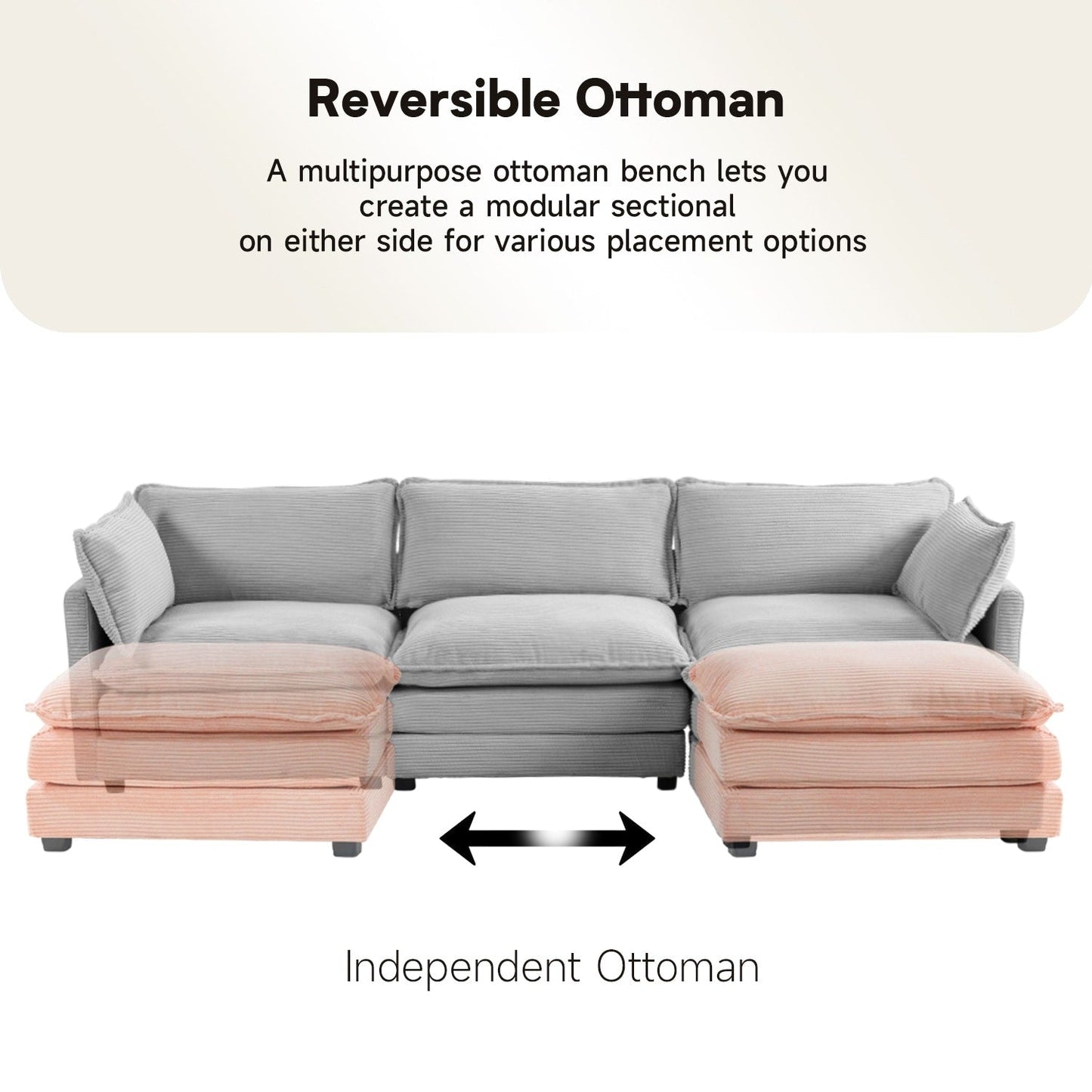 Canapé d'angle en velours côtelé avec ottomans amovibles et coussins ultra-doux pour salon et chambre à coucher