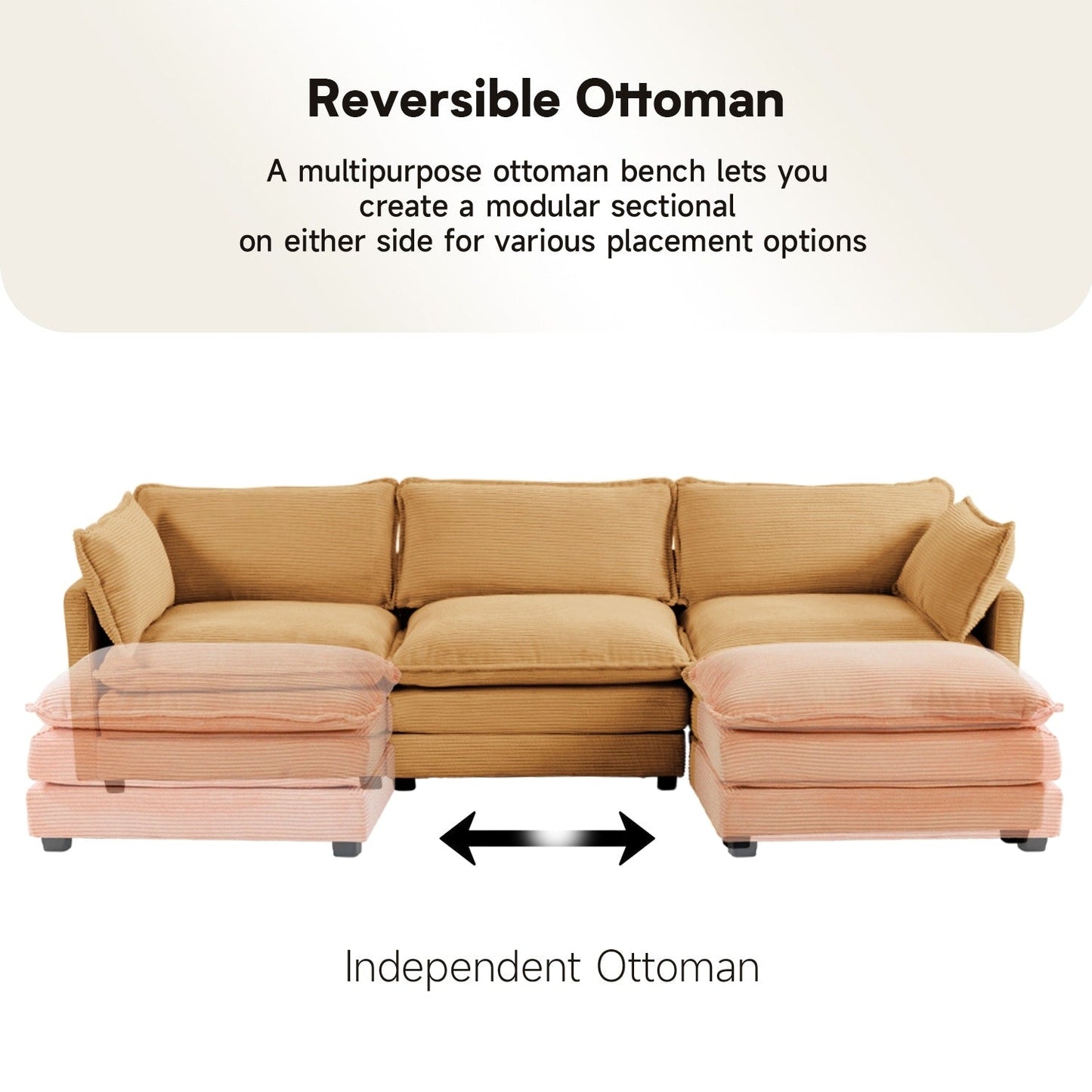 Canapé d'angle en velours côtelé avec ottomans amovibles et coussins ultra-doux pour salon et chambre à coucher