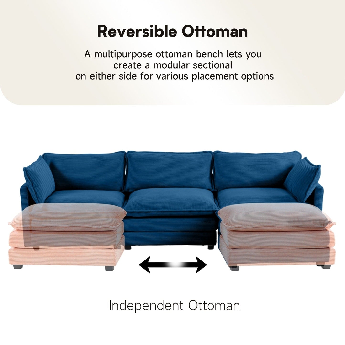 Canapé d'angle en velours côtelé avec ottomans amovibles et coussins ultra-doux pour salon et chambre à coucher