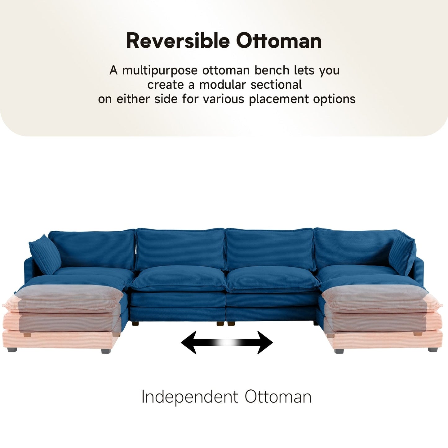 Canapé d'angle en velours côtelé avec ottomans amovibles et coussins ultra-doux pour salon et chambre à coucher