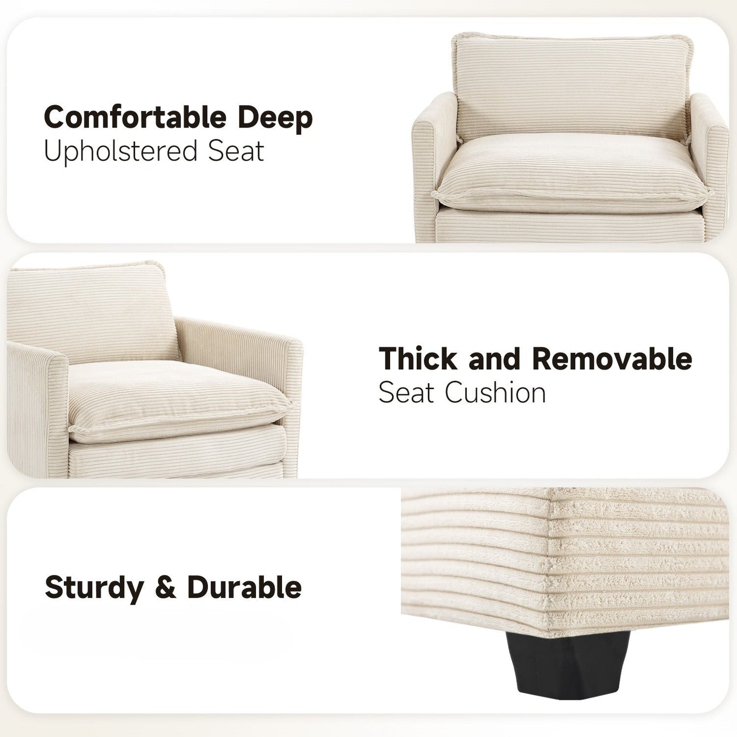 Canapé d'angle en velours côtelé avec ottomans amovibles et coussins ultra-doux pour salon et chambre à coucher