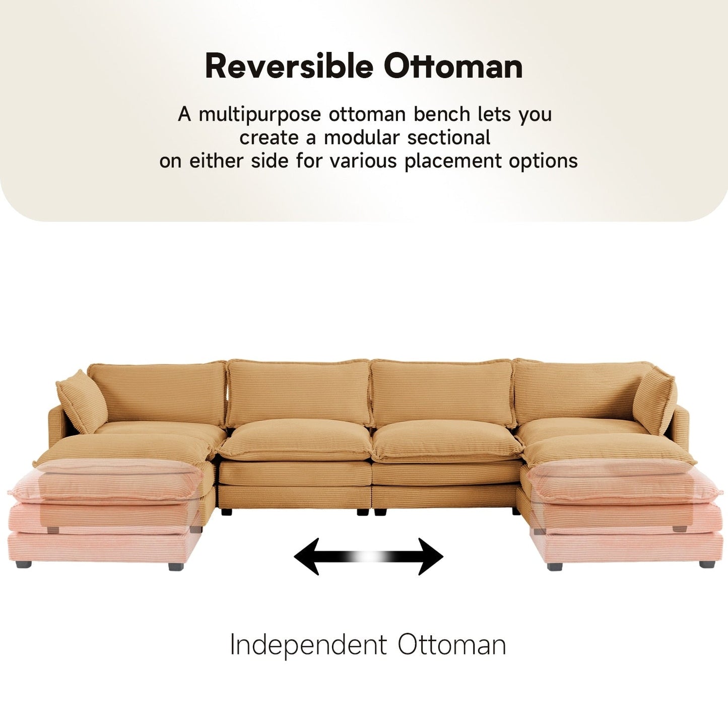 Canapé d'angle en velours côtelé avec ottomans amovibles et coussins ultra-doux pour salon et chambre à coucher