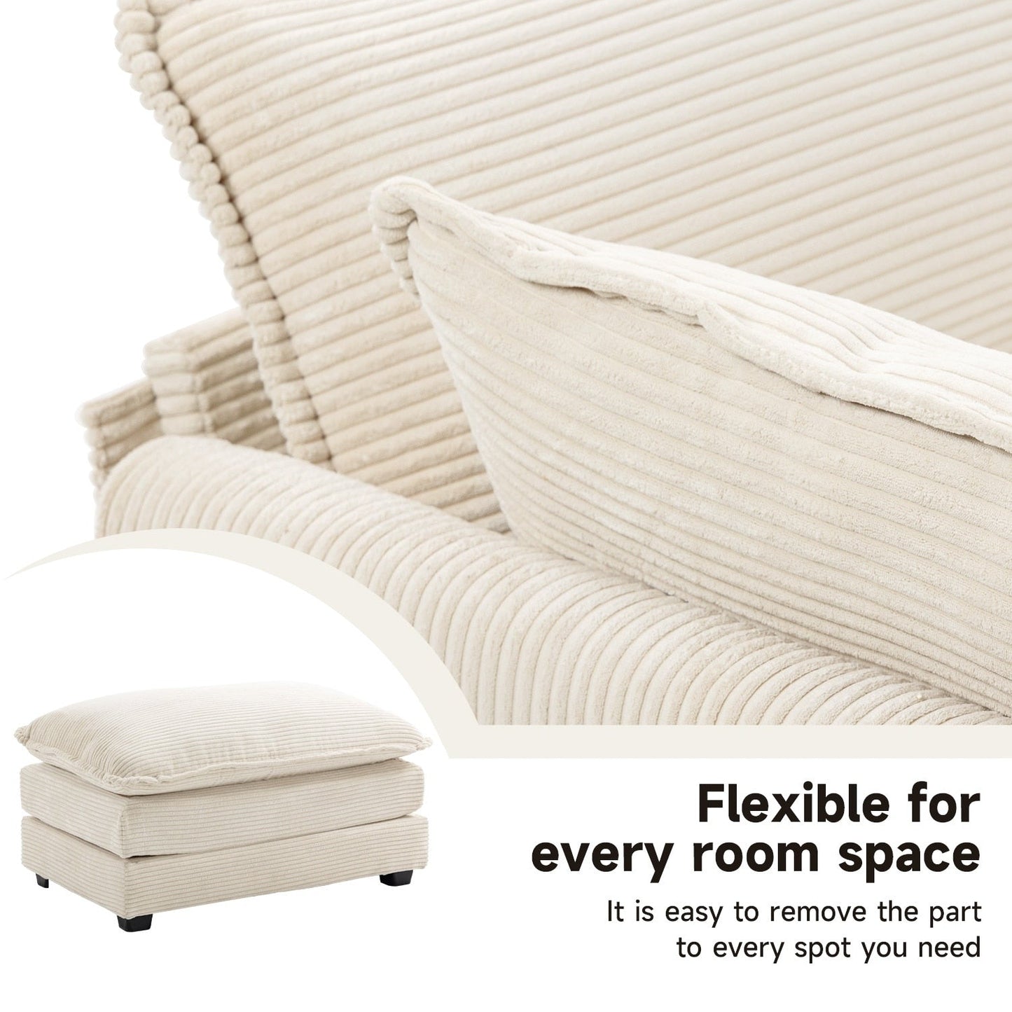 Canapé d'angle en velours côtelé avec ottomans amovibles et coussins ultra-doux pour salon et chambre à coucher