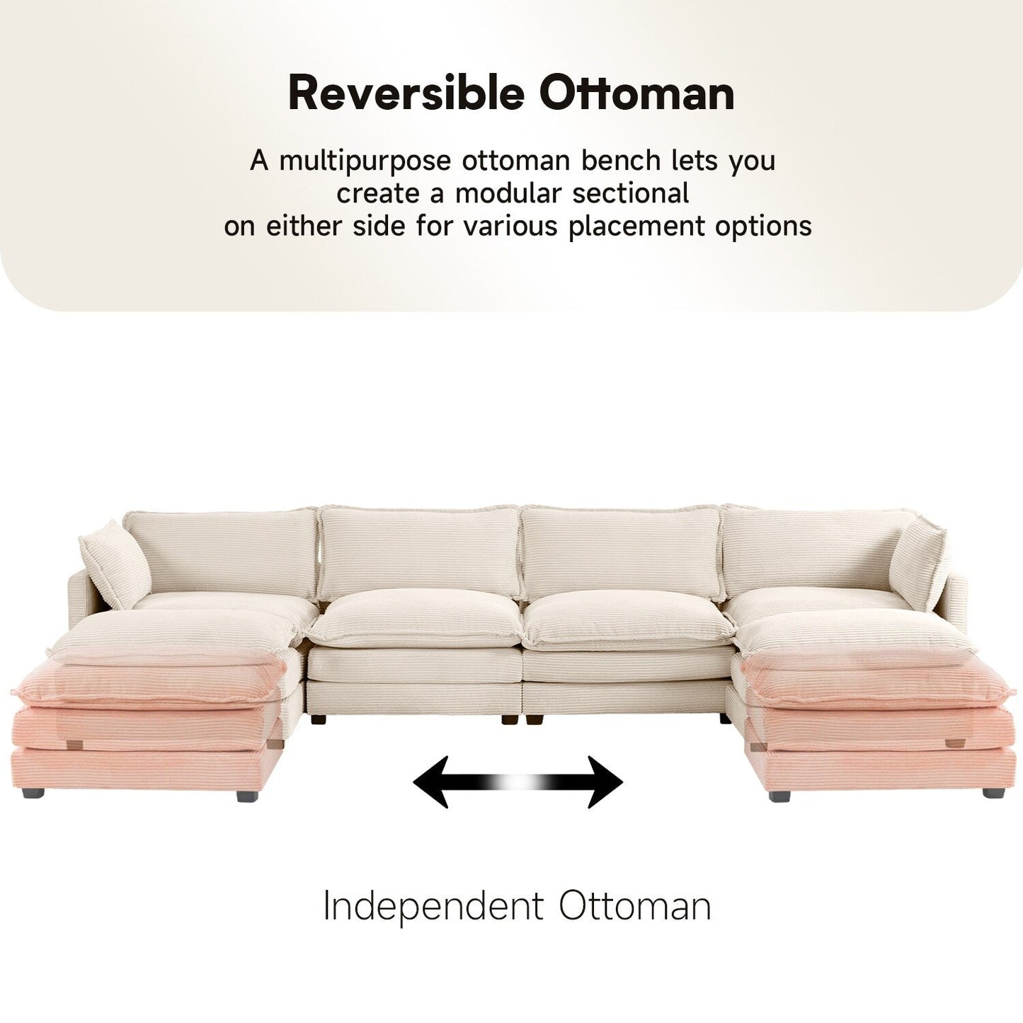 Canapé d'angle en velours côtelé avec ottomans amovibles et coussins ultra-doux pour salon et chambre à coucher