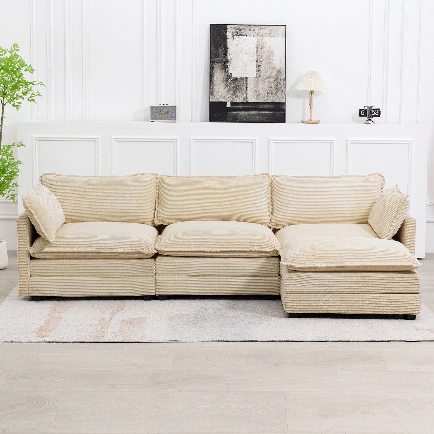 Canapé d'angle en velours côtelé avec ottomans amovibles et coussins ultra-doux pour salon et chambre à coucher