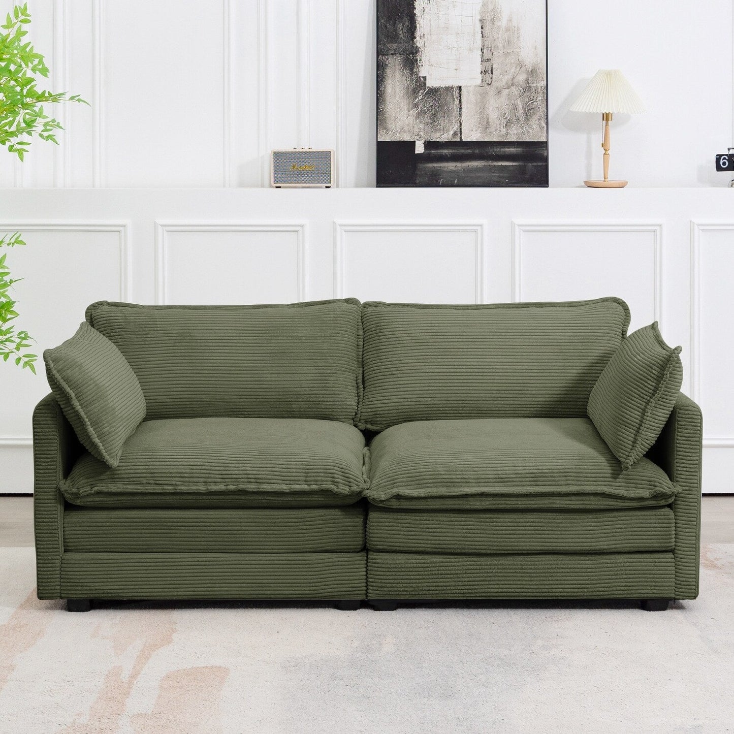 Canapé d'angle en velours côtelé avec ottomans amovibles et coussins ultra-doux pour salon et chambre à coucher